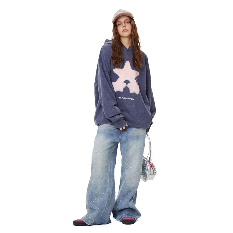 Aelfric Eden Rhinestone Application Loose Jeans Casual Soft Denim Pants Wide Leg Streetwear Trendy Bottoms Stylish Pocket