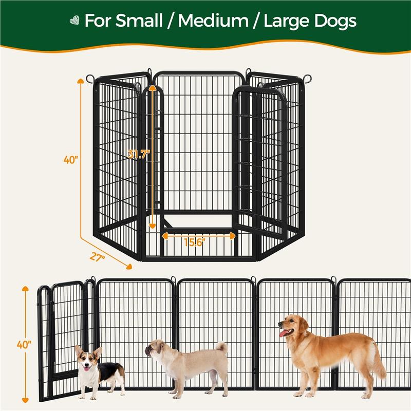 Dog Playpen 6/8/12/16 Panels Metal Pet Playpen, Outdoor Indoor Dog Exercise Barrier Fence, 24/32/40/47 inch