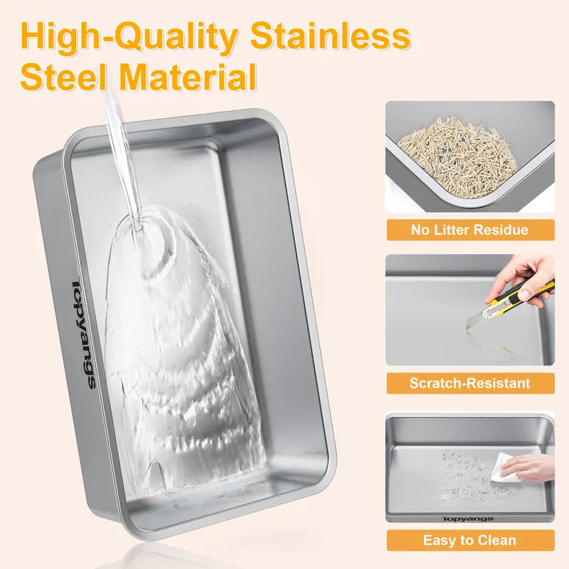 Stainless Steel cat Litter box with Lid, Extra Large Litter box XL, High Side Enclosed Litter box for Cats and Big Cats, Leak Proof Easy to Clean box toilet