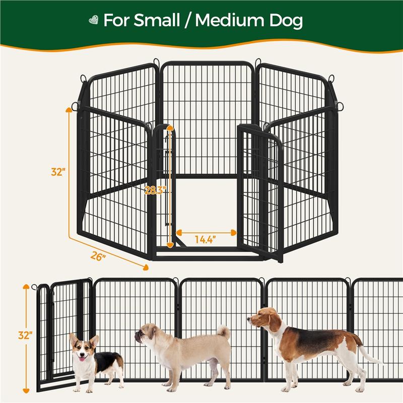 Dog Playpen 6/8/12/16 Panels Metal Pet Playpen, Outdoor Indoor Dog Exercise Barrier Fence, 24/32/40/47 inch