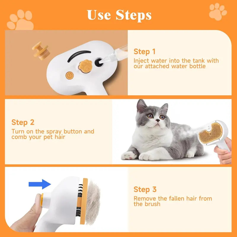 GROOMTECH Pet Steam Brush for Home Grooming – 3-in-1 Deshedding Comb, Self-Cleaning
