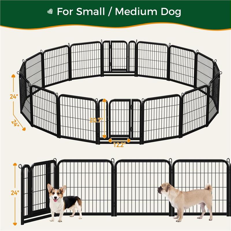 Dog Playpen 6/8/12/16 Panels Metal Pet Playpen, Outdoor Indoor Dog Exercise Barrier Fence, 24/32/40/47 inch