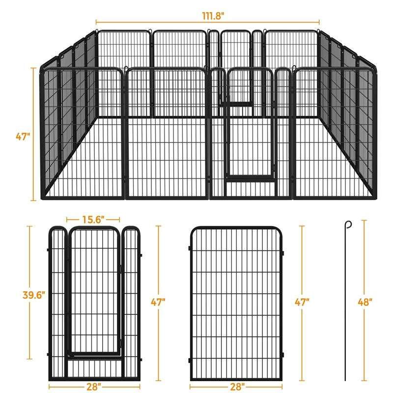 Dog Playpen 6/8/12/16 Panels Metal Pet Playpen, Outdoor Indoor Dog Exercise Barrier Fence, 24/32/40/47 inch