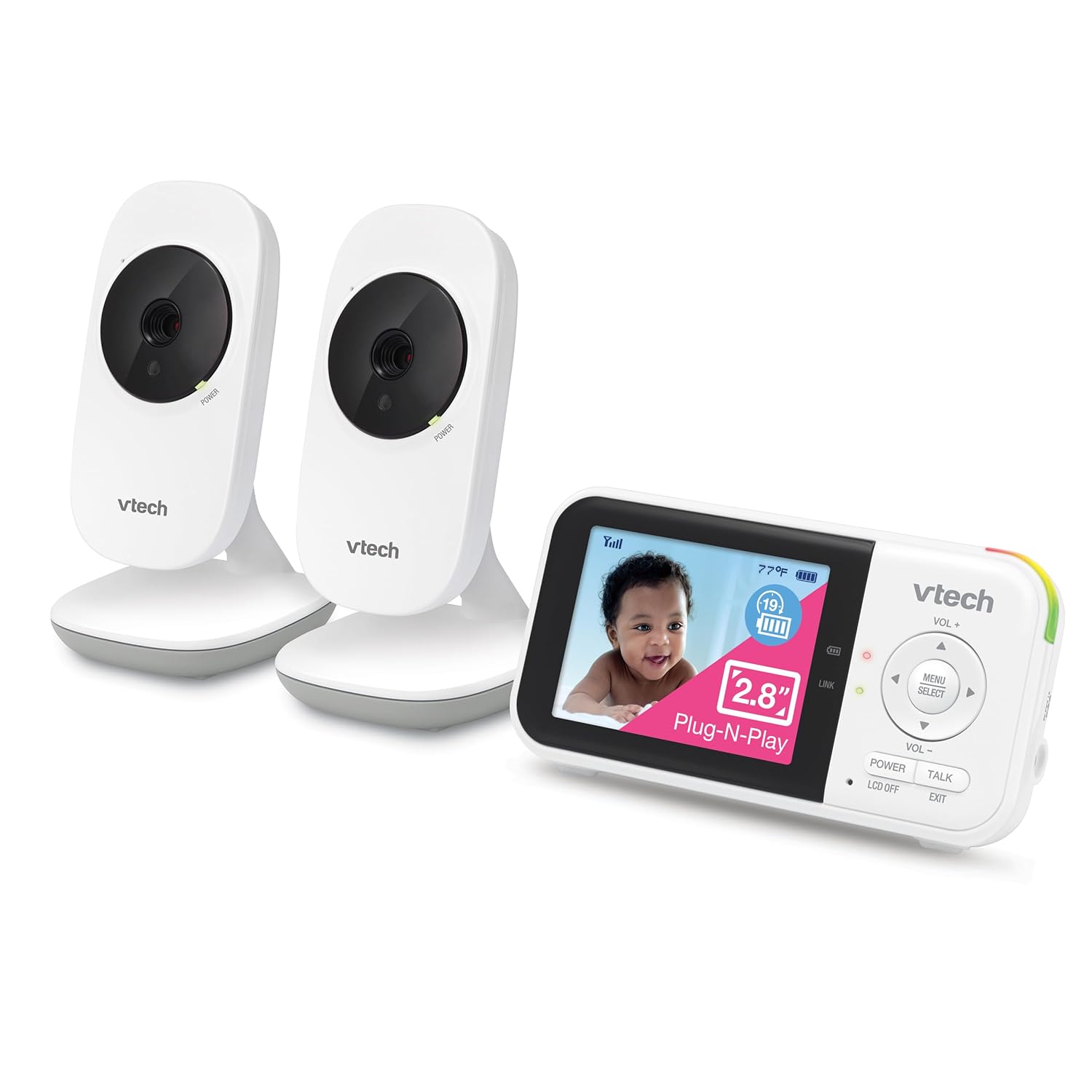 VTech VM819 Baby Monitor with Camera and Audio, 2.8” Screen Portable Baby Camera, Night Vision, 2-Way Audio, Temperature Sensor and Lullabies, Secure Transmission No WiFi, Ideal for Baby/Elderly/Pet