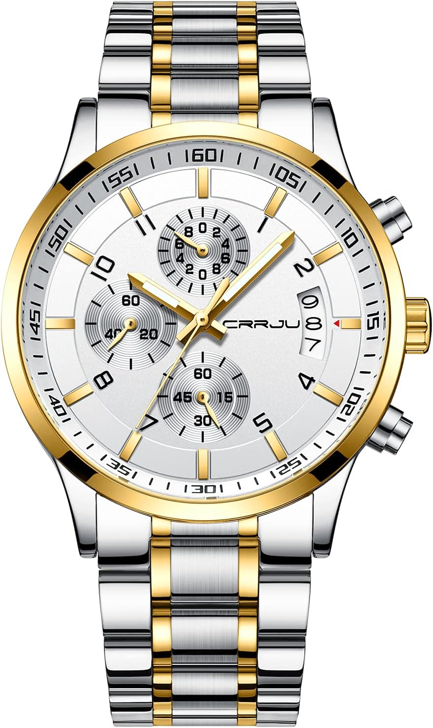 CRRJU Men's Fashion Stainless Steel Watches Date Waterproof Chronograph Wristwatches,Stainsteel Steel Band Waterproof Watch