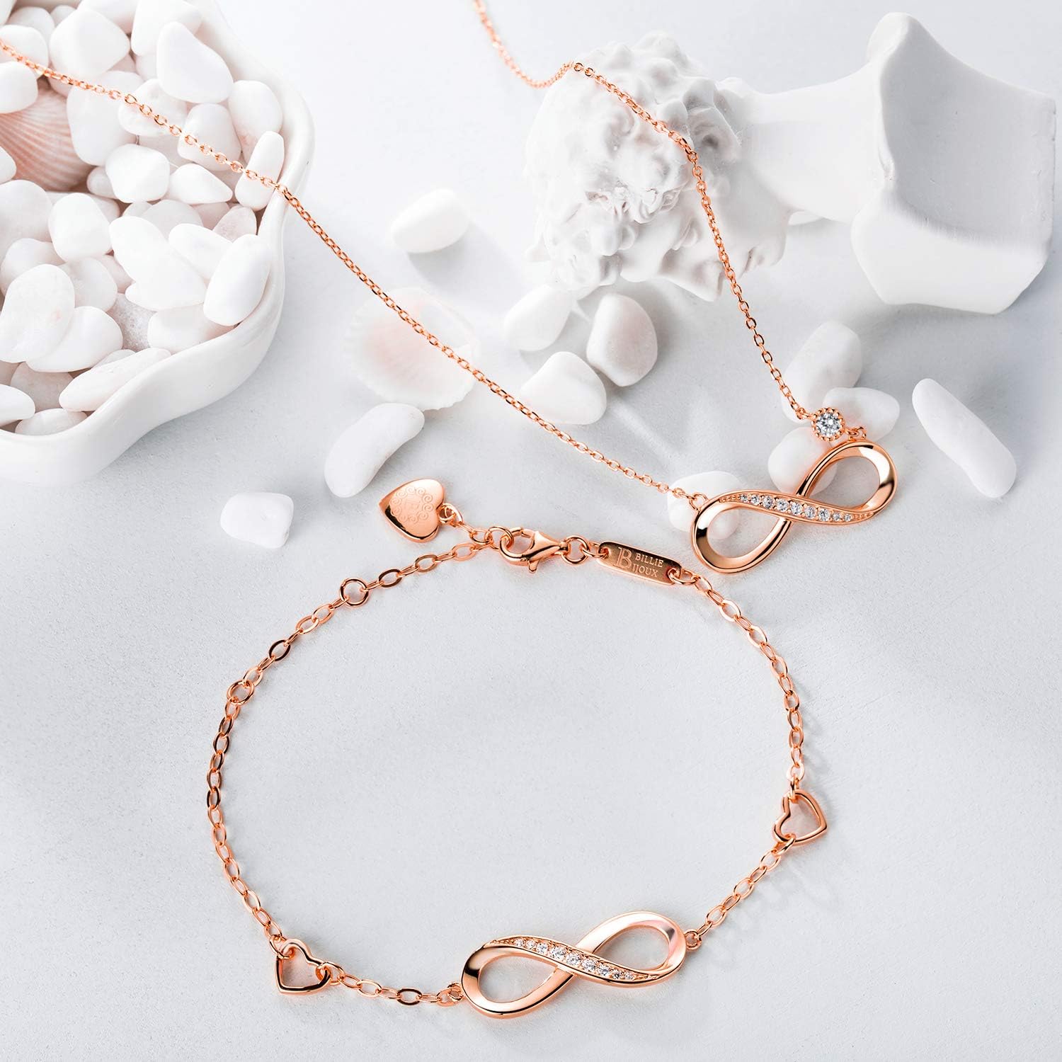 Billie Bijoux 925 Sterling Silver Necklace Bracelet Jewelry Sets Infinity Love Jewelry Sets White Gold Plated Women Necklace Gifts for Women