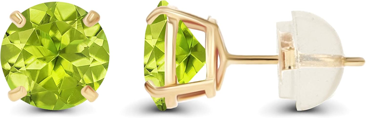Solid 14K Yellow, White or Rose Gold 4mm Round Genuine Gemstone Birthstone Prong Set Stud Earrings For Women