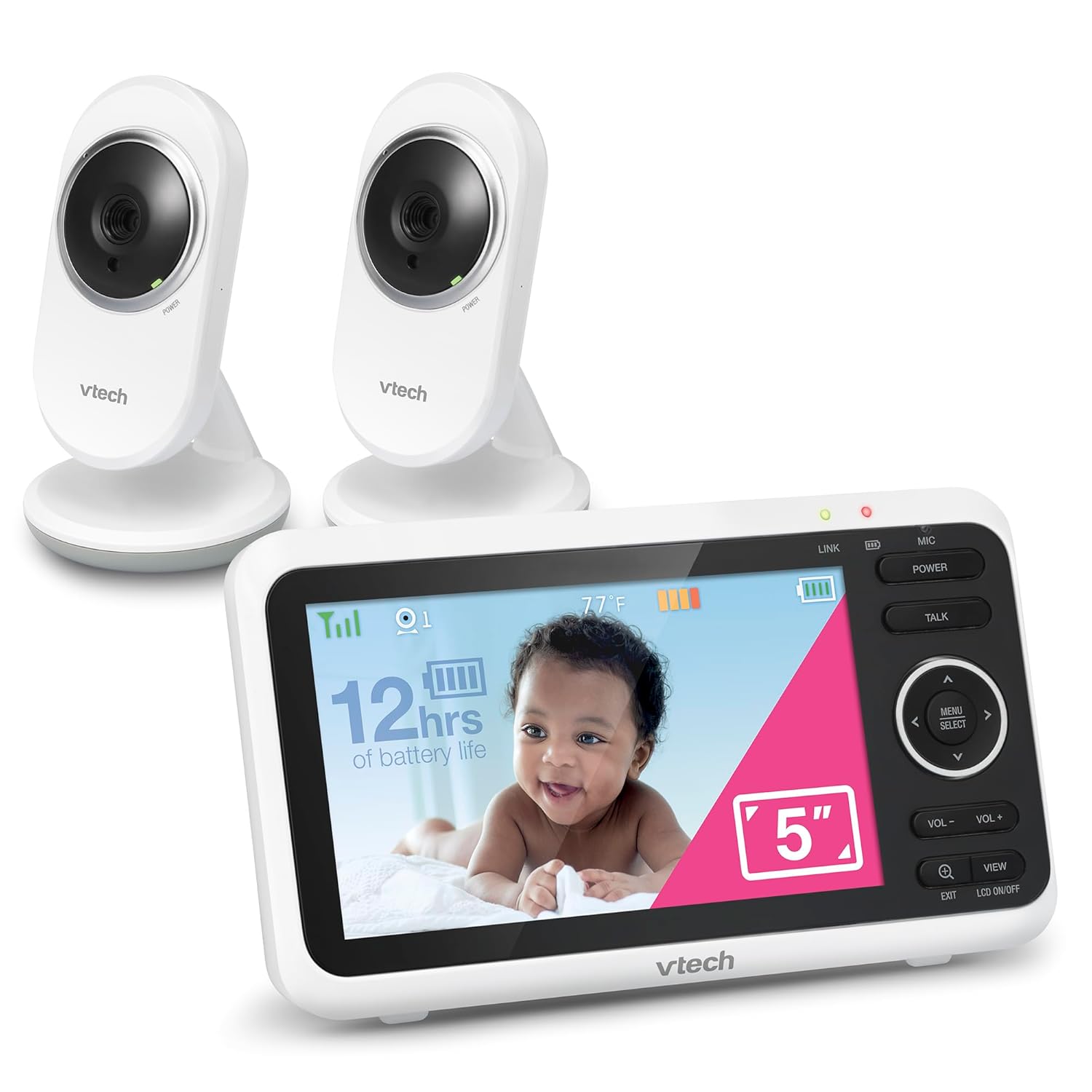 VTech VM819 Baby Monitor with Camera and Audio, 2.8” Screen Portable Baby Camera, Night Vision, 2-Way Audio, Temperature Sensor and Lullabies, Secure Transmission No WiFi, Ideal for Baby/Elderly/Pet