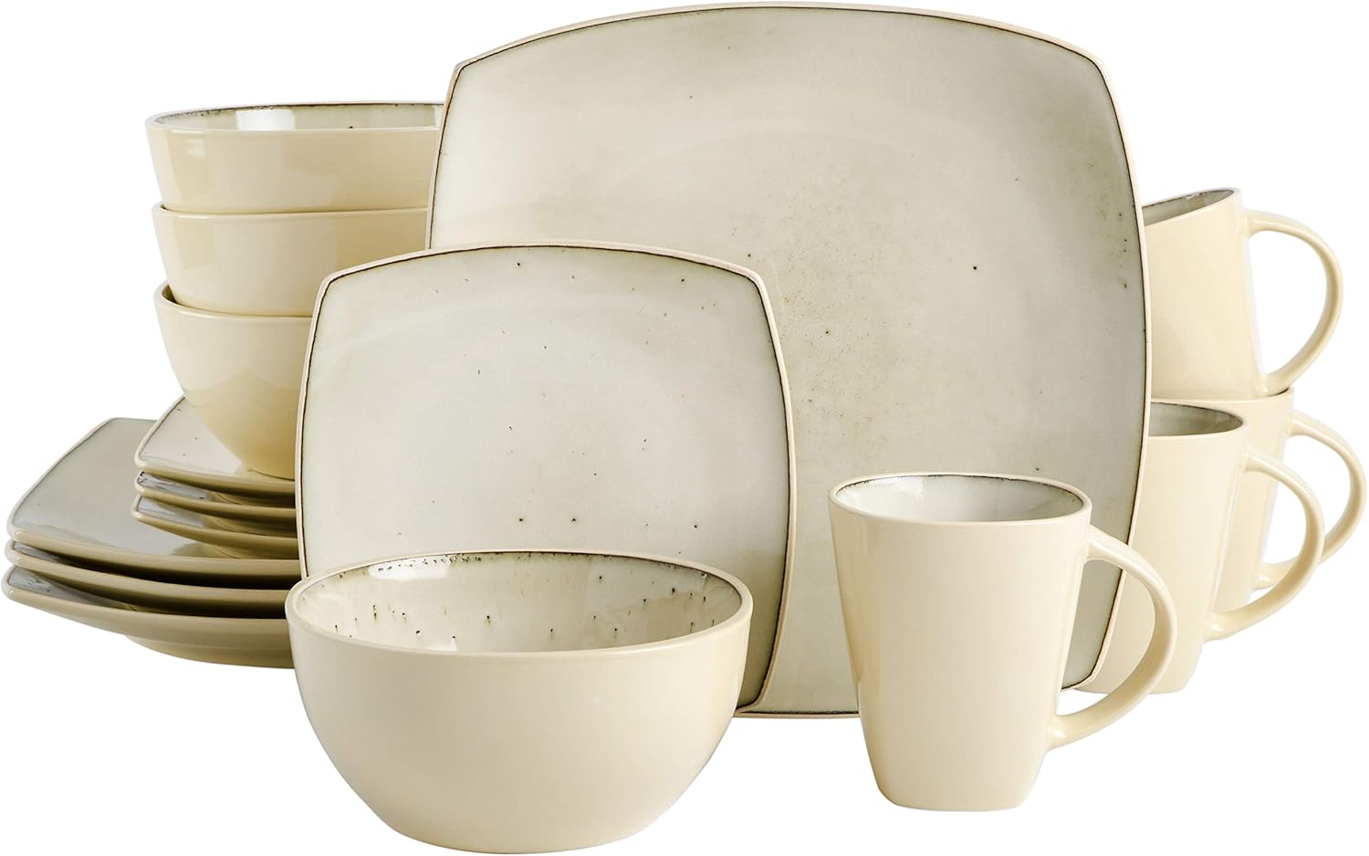 Gibson Elite Soho Lounge 16 Piece Reactive Glaze Dinnerware Set, Soft Square, Teal Green, Service for 4 (16pc)