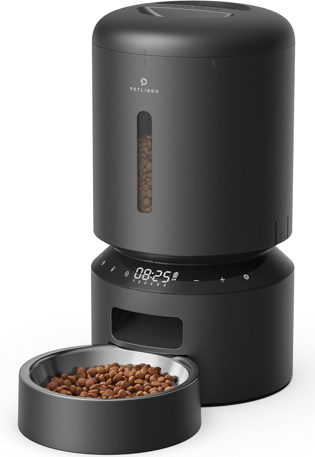 PETLIBRO Automatic Cat Feeder, Automatic Dog Food Dispenser with Freshness Preservation, Timed Pet Feeders for Dry Food, Up to 50 Portions 6 Meals Per Day, Granary Black
