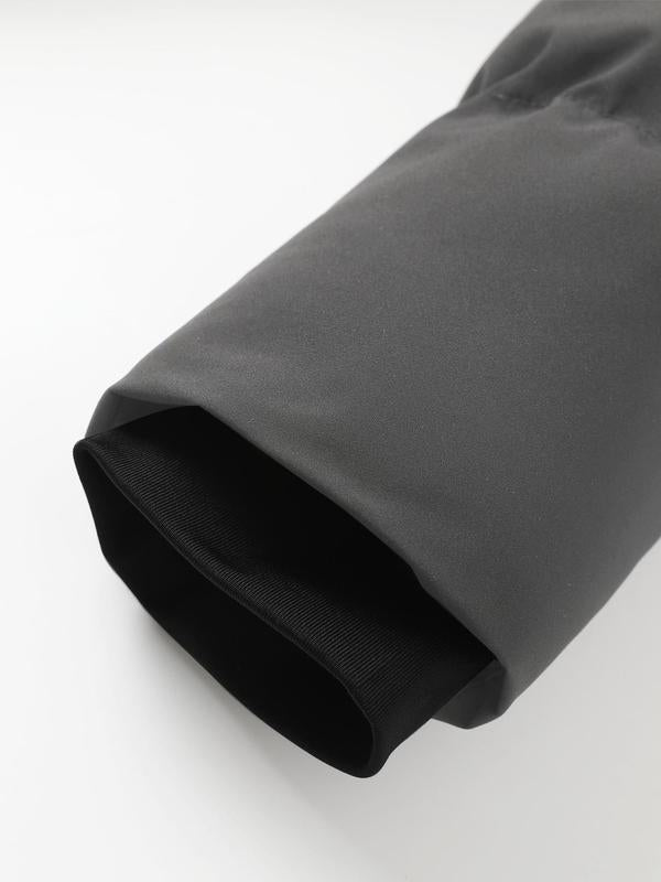 Men's Solid Color Patched Zip Up Longsleeves Hooded Winter Coat Jackets, Regular Fit Casual Long Sleeve Waterproof Warm Winter Jacket for Winter, Men's Clothes for Daily Wear