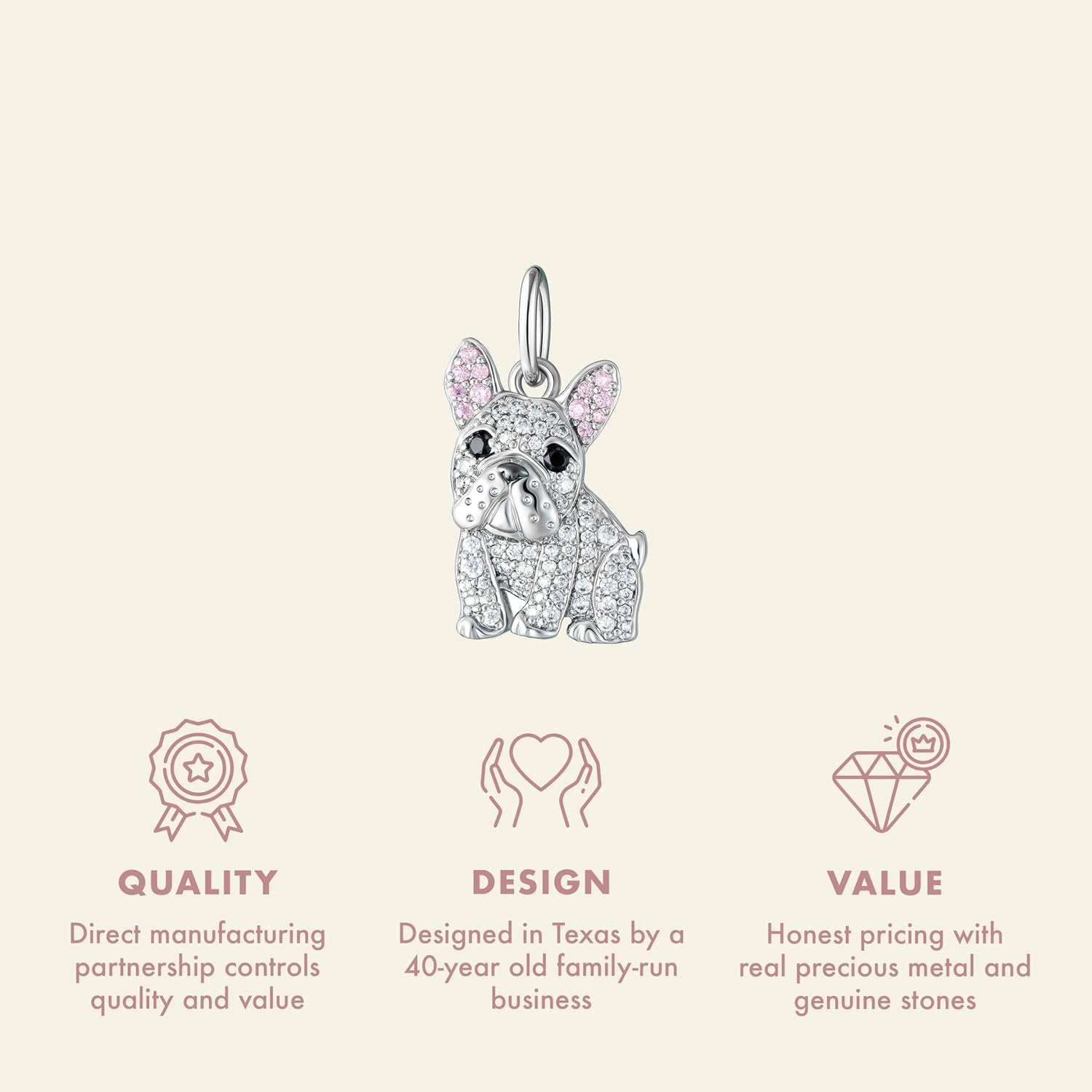 SCAMPER & CO .925 Sterling Silver Rhodium, Gunmetal or 18K Yellow Plated Dog Breed Charms - Cubic Zirconia for Necklace and Bracelets, Gemstone Hypoallergenic Jewelry Sterling Silver Charm Only