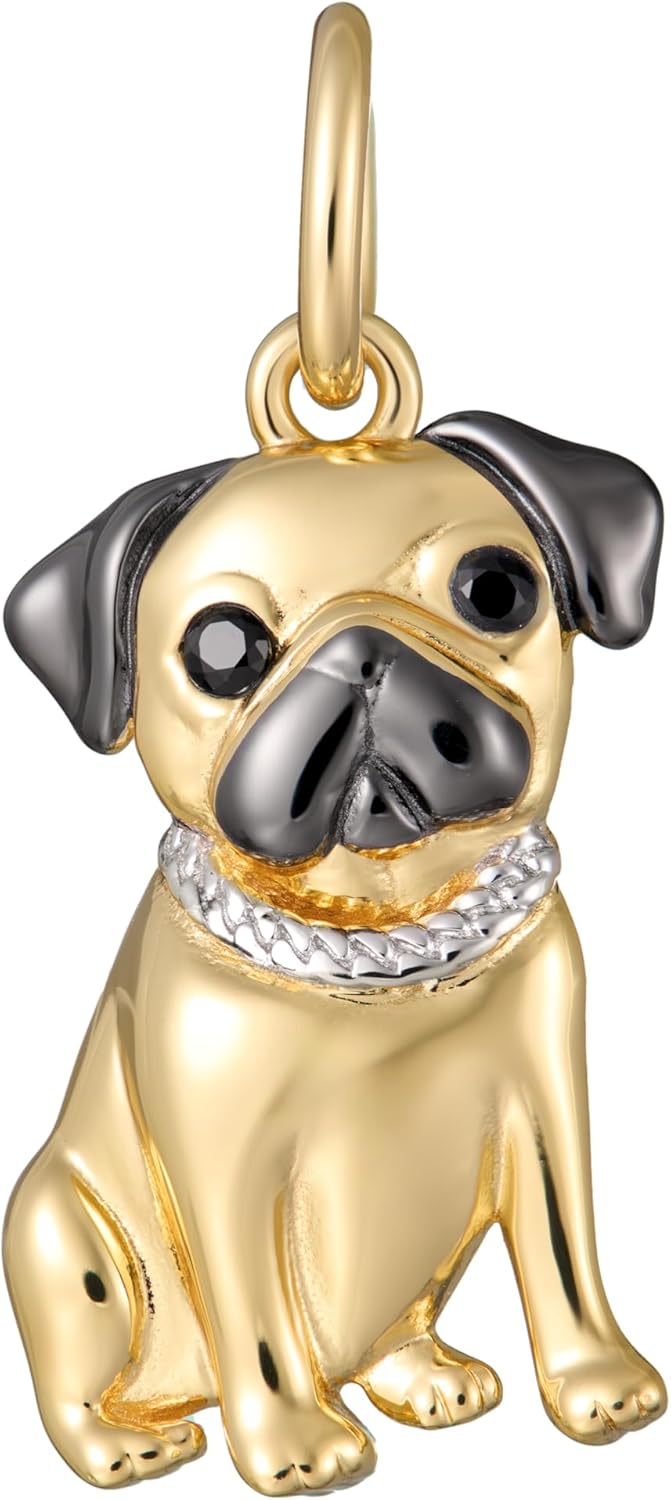 SCAMPER & CO .925 Sterling Silver Rhodium, Gunmetal or 18K Yellow Plated Dog Breed Charms - Cubic Zirconia for Necklace and Bracelets, Gemstone Hypoallergenic Jewelry Sterling Silver Charm Only