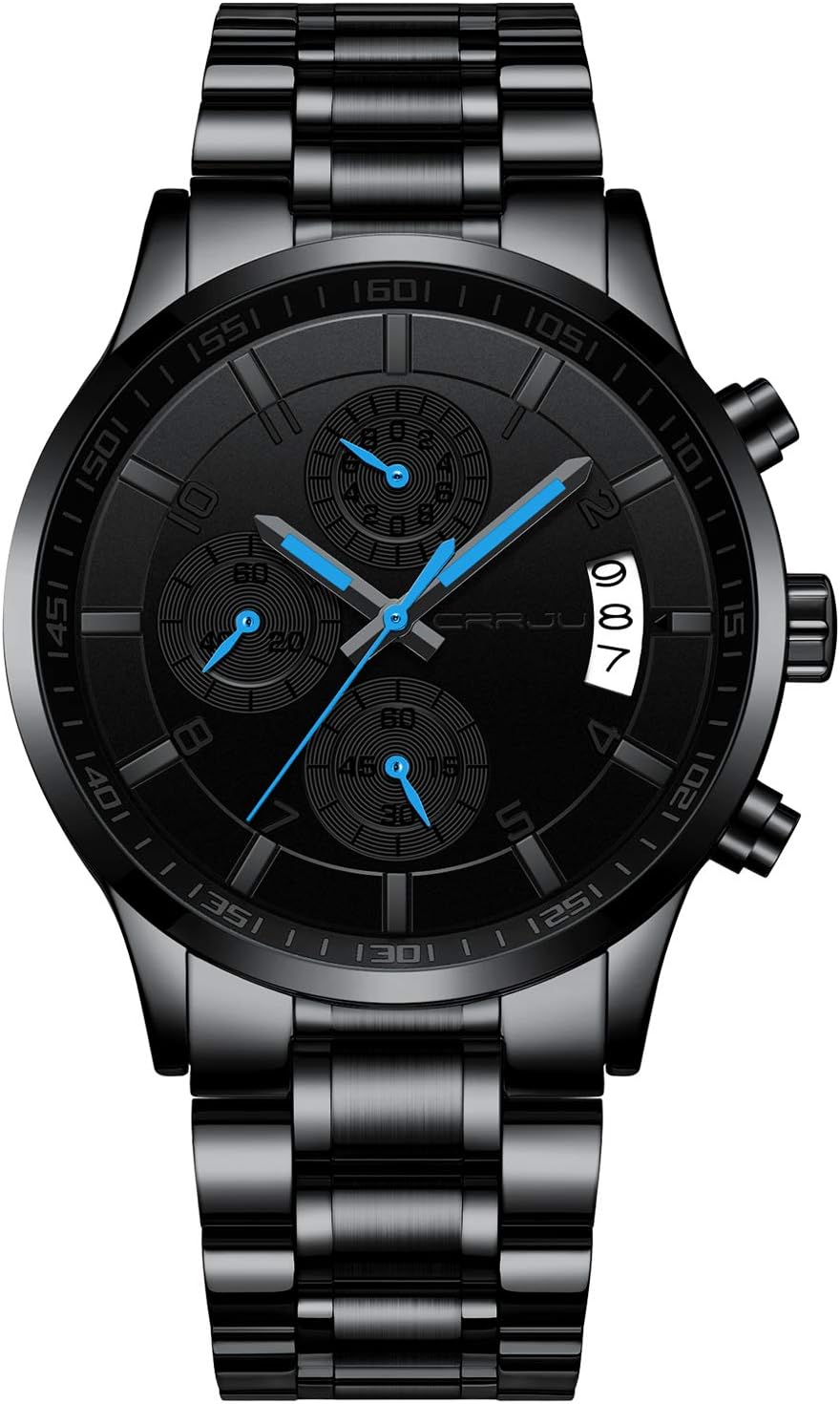 CRRJU Men's Fashion Stainless Steel Watches Date Waterproof Chronograph Wristwatches,Stainsteel Steel Band Waterproof Watch