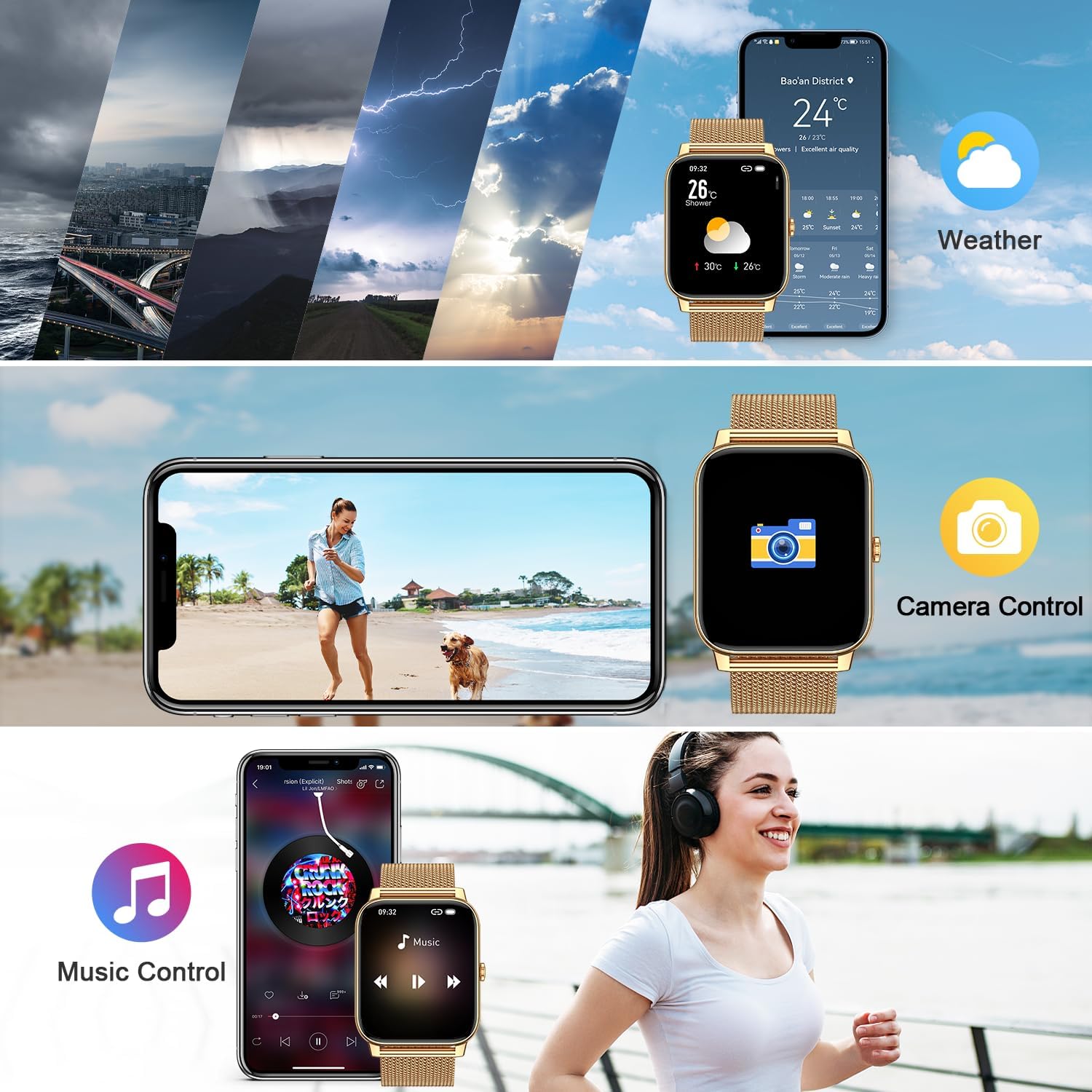 Smart Watch for Women Fitness Tracker: Gold Smart Watches for Women Digital Mens watches Make/Answer Call Waterproof Running Smartwatch Android Phone iPhone Samsung Compatible Heart Rate Monitor