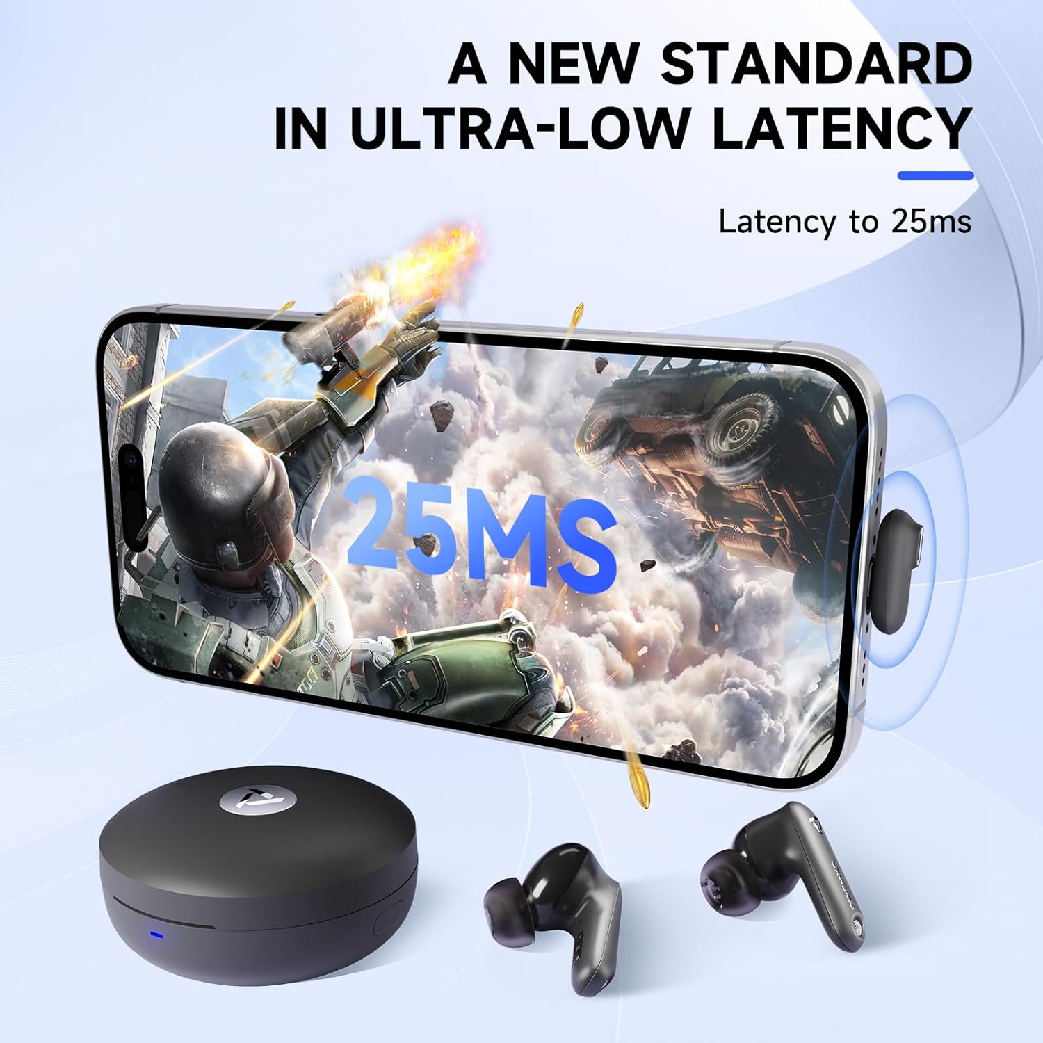 Wireless Gaming Earbuds Compatible with Meta Quest 3/3S/2/Pro, for PS5/4 25ms Low-Latency, 2.4GHz Bluetooth for Steam Deck, Switch, PC (USB-C Dongle Included) - Vega T1
