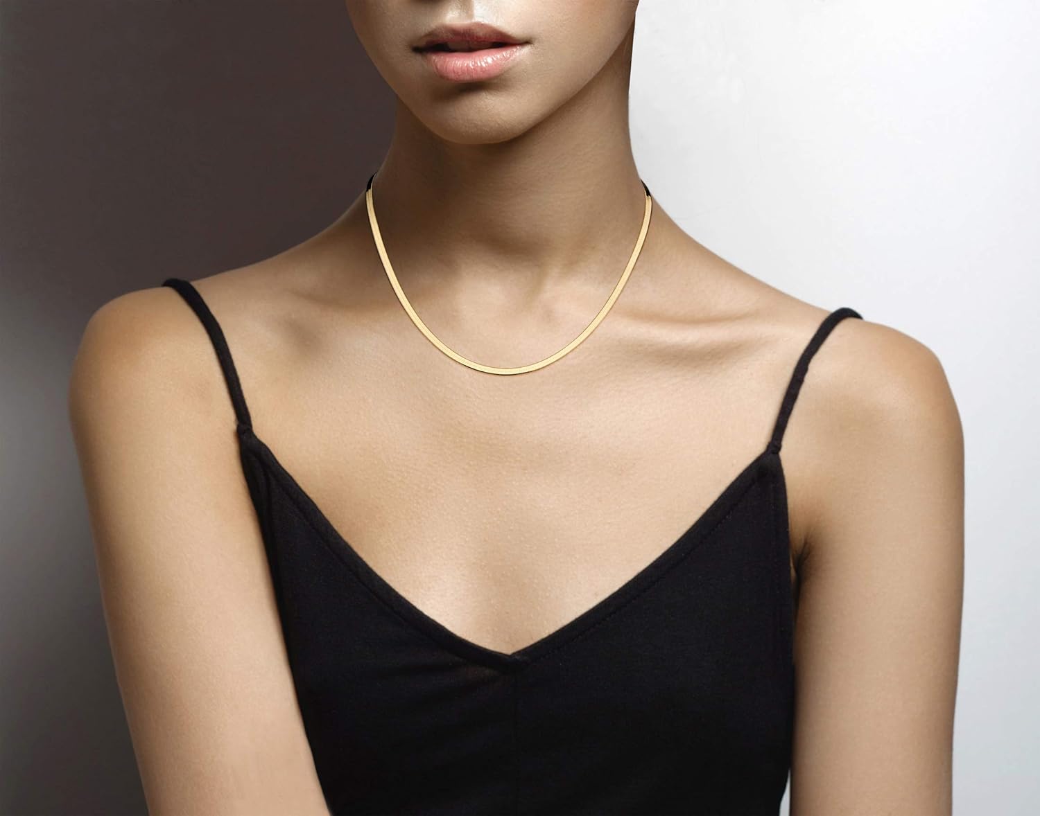Miabella Italian Solid 925 Sterling Silver, 18Kt Gold Plated 3.5mm Flexible Flat Herringbone Chain Necklace for Women, Made in Italy