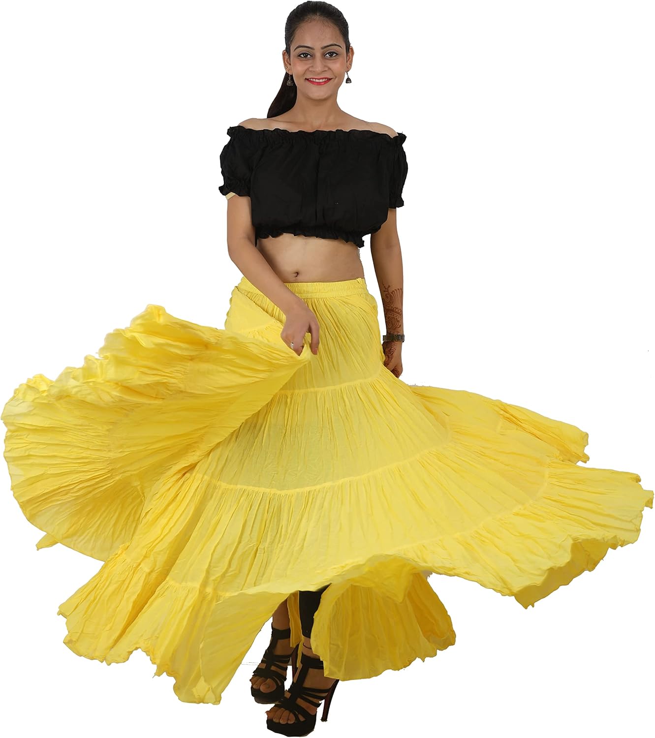 Wevez Women's Gypsy 25 Yard Solid Color Cotton Skirt