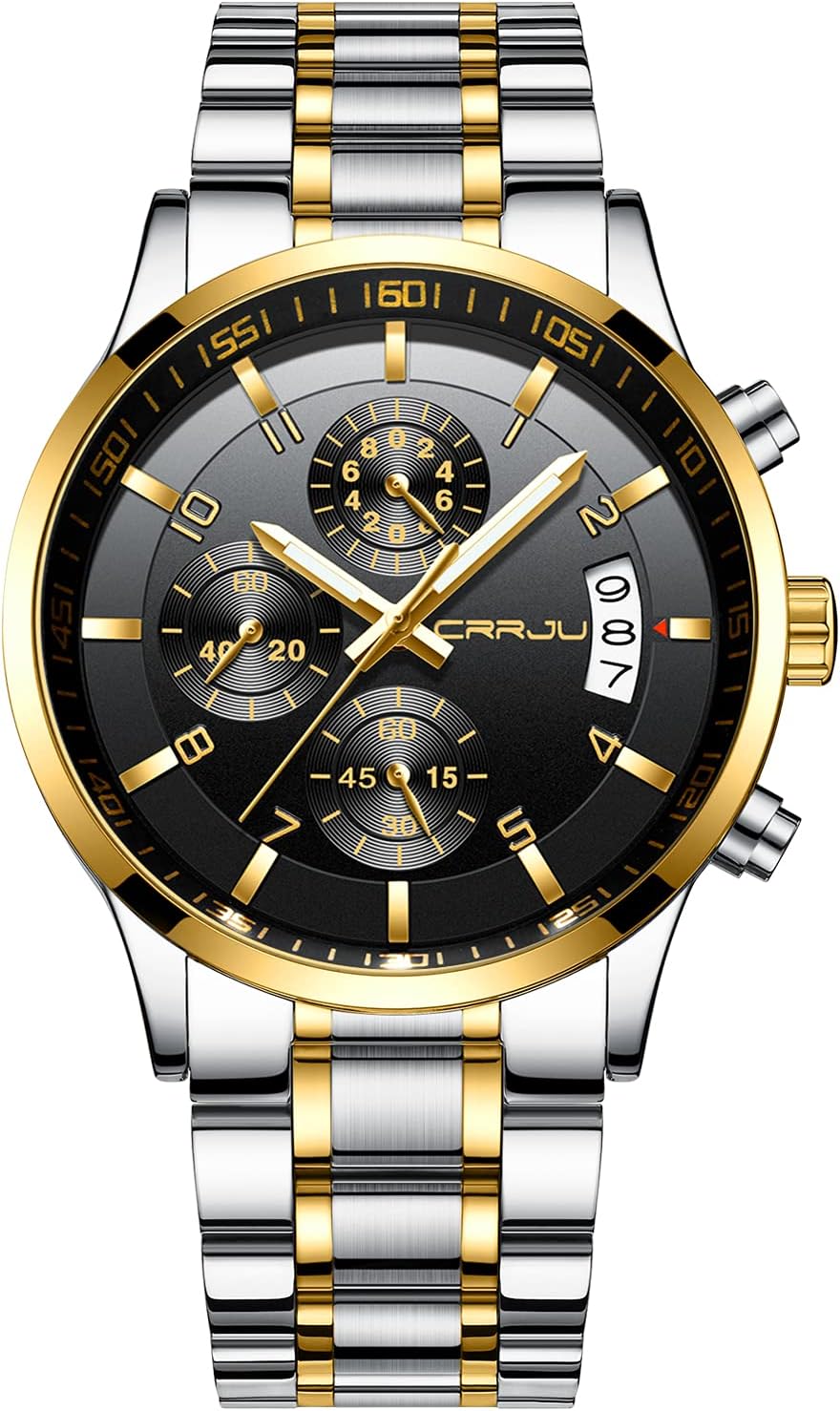 CRRJU Men's Fashion Stainless Steel Watches Date Waterproof Chronograph Wristwatches,Stainsteel Steel Band Waterproof Watch