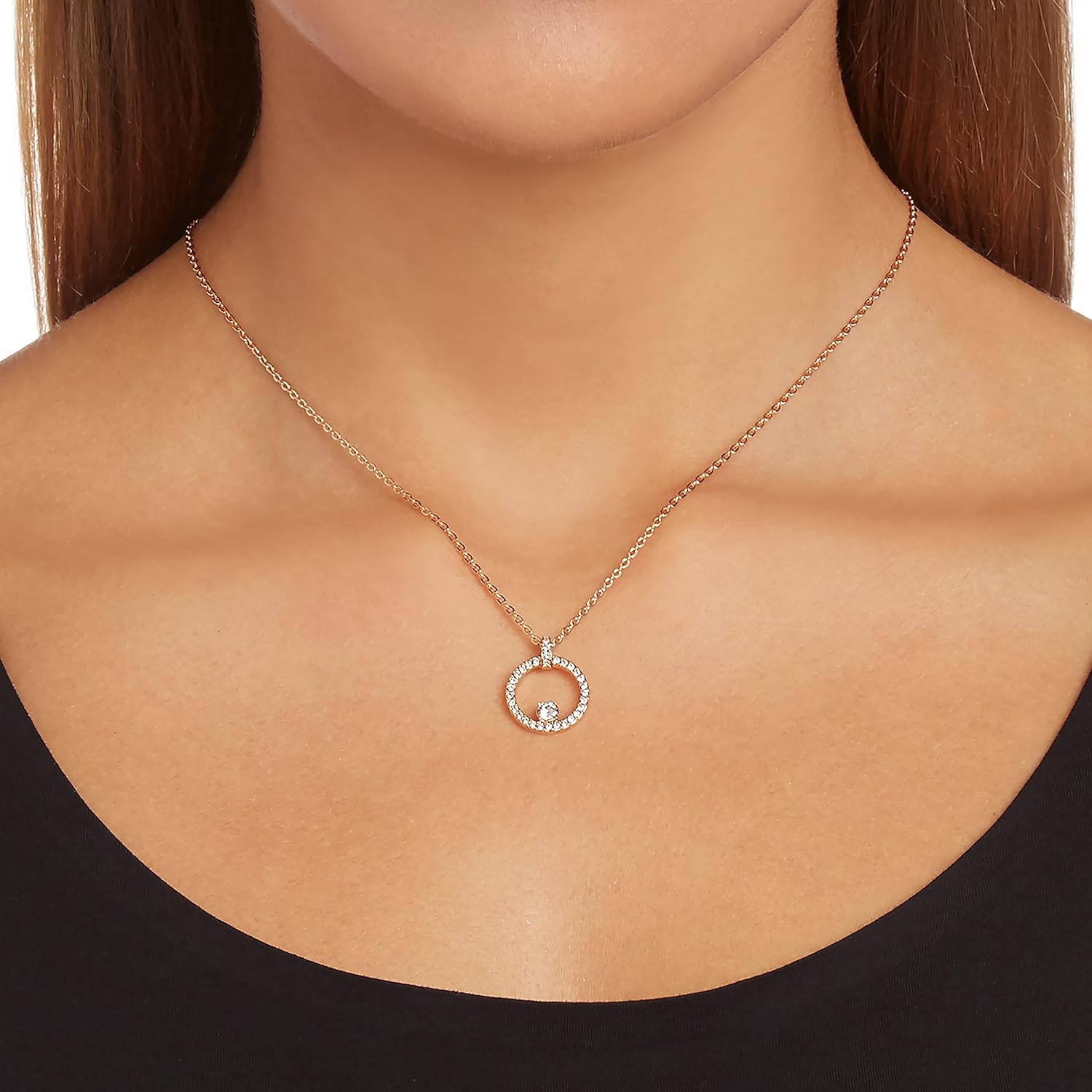 Swarovski Creativity Collection Women's Necklace, Intertwined circle Pendant with White Crystals and Rose-Gold Tone Plated Chain