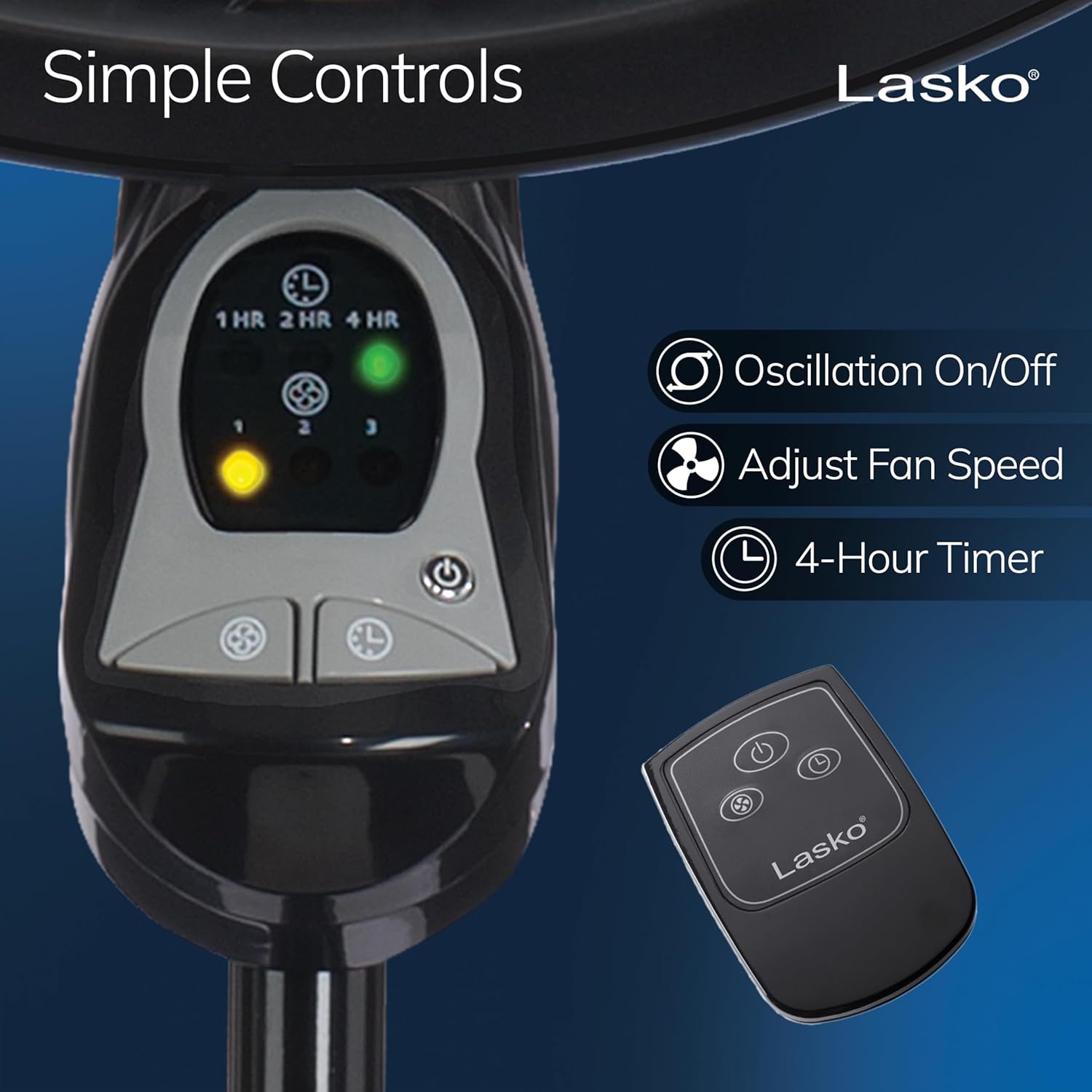 Lasko Oscillating Cyclone Pedestal Fan, Adjustable Height, Timer, Remote Control, 3 Speeds, for Bedroom, Living Room, Home Office, 18", Black, 1843