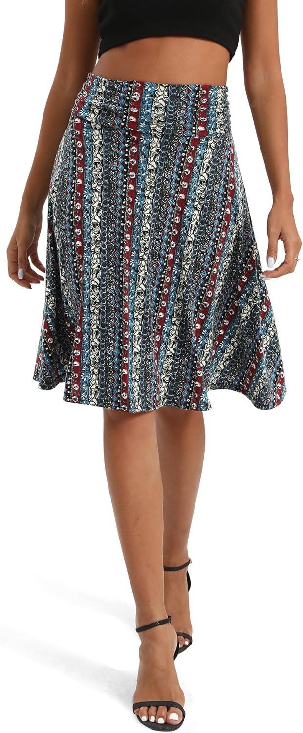 Urban CoCo Women's Ruched High Waist Knee Length Jersey A-Line Stretchy Flared Casual Skirt