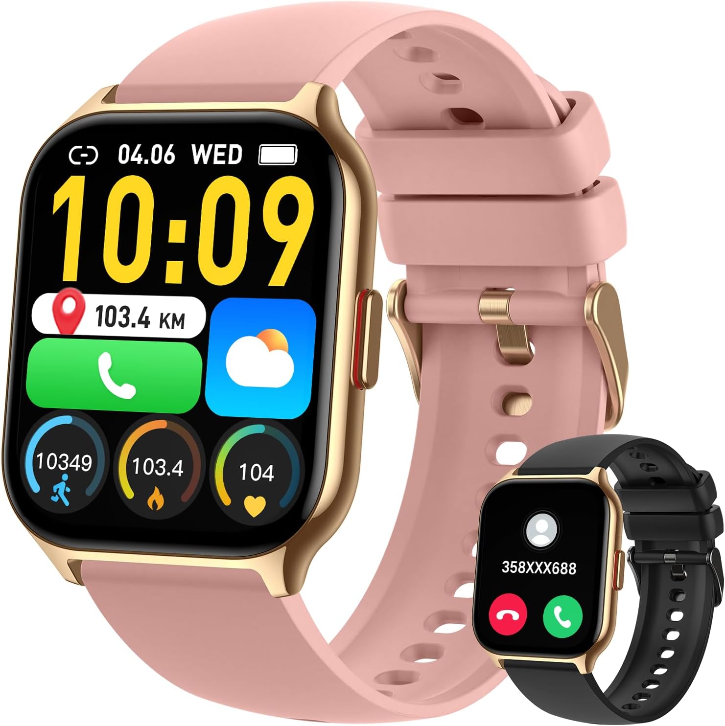 Smart Watch for Women Fitness Tracker: Gold Smart Watches for Women Digital Mens watches Make/Answer Call Waterproof Running Smartwatch Android Phone iPhone Samsung Compatible Heart Rate Monitor