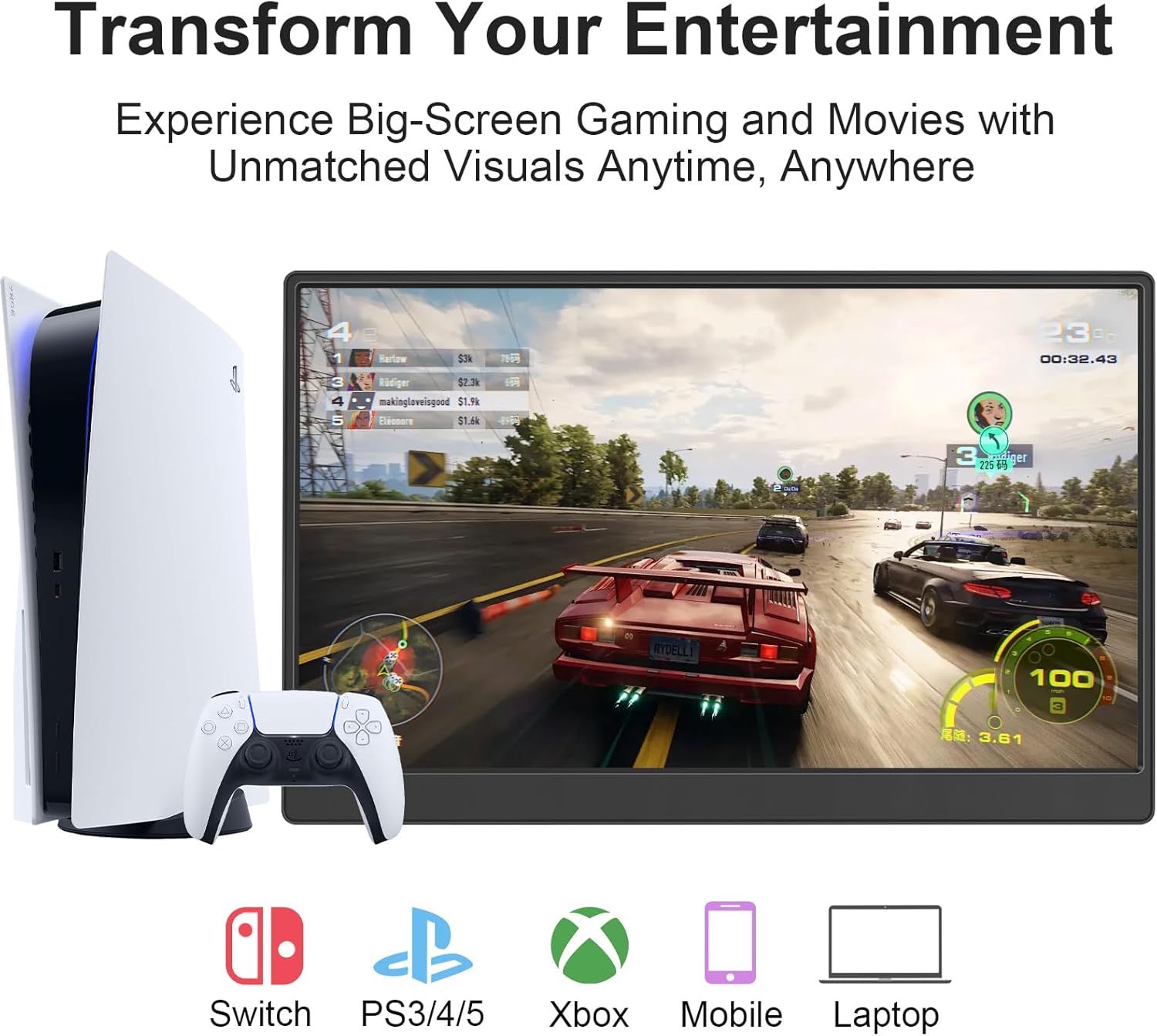 Portable Monitor 15.6-inch FHD 1080P Ultra-Slim Travel External Monitor HDR IPS Gaming Display with Kickstand &Speakers USB-C HDMI Plug&Play,for Laptop PC Phone PS4/5 Xbox Switch