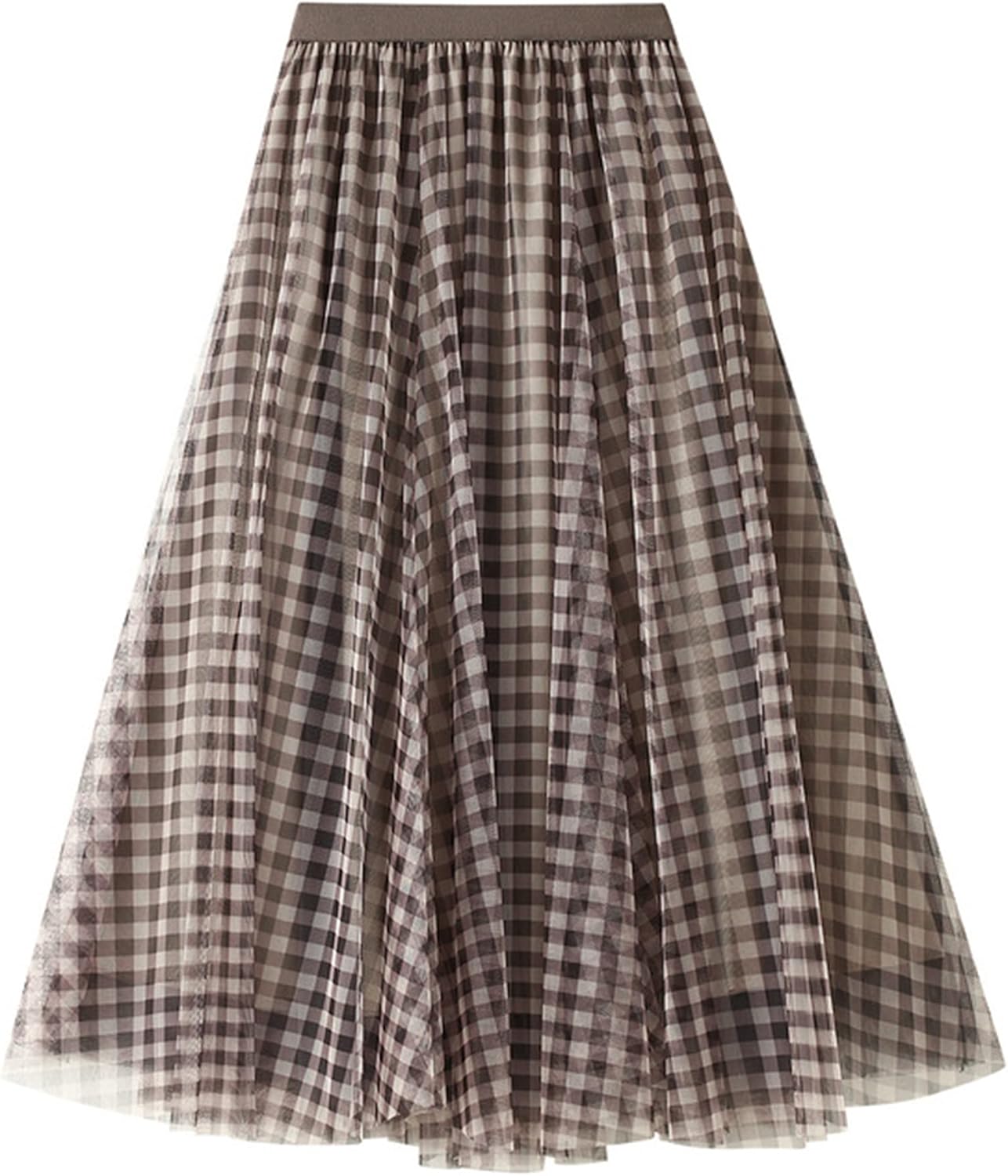 Dirholl Women's A-Line Fairy Patterned Elastic Waist Ruffle Mesh Layered Midi Skirt