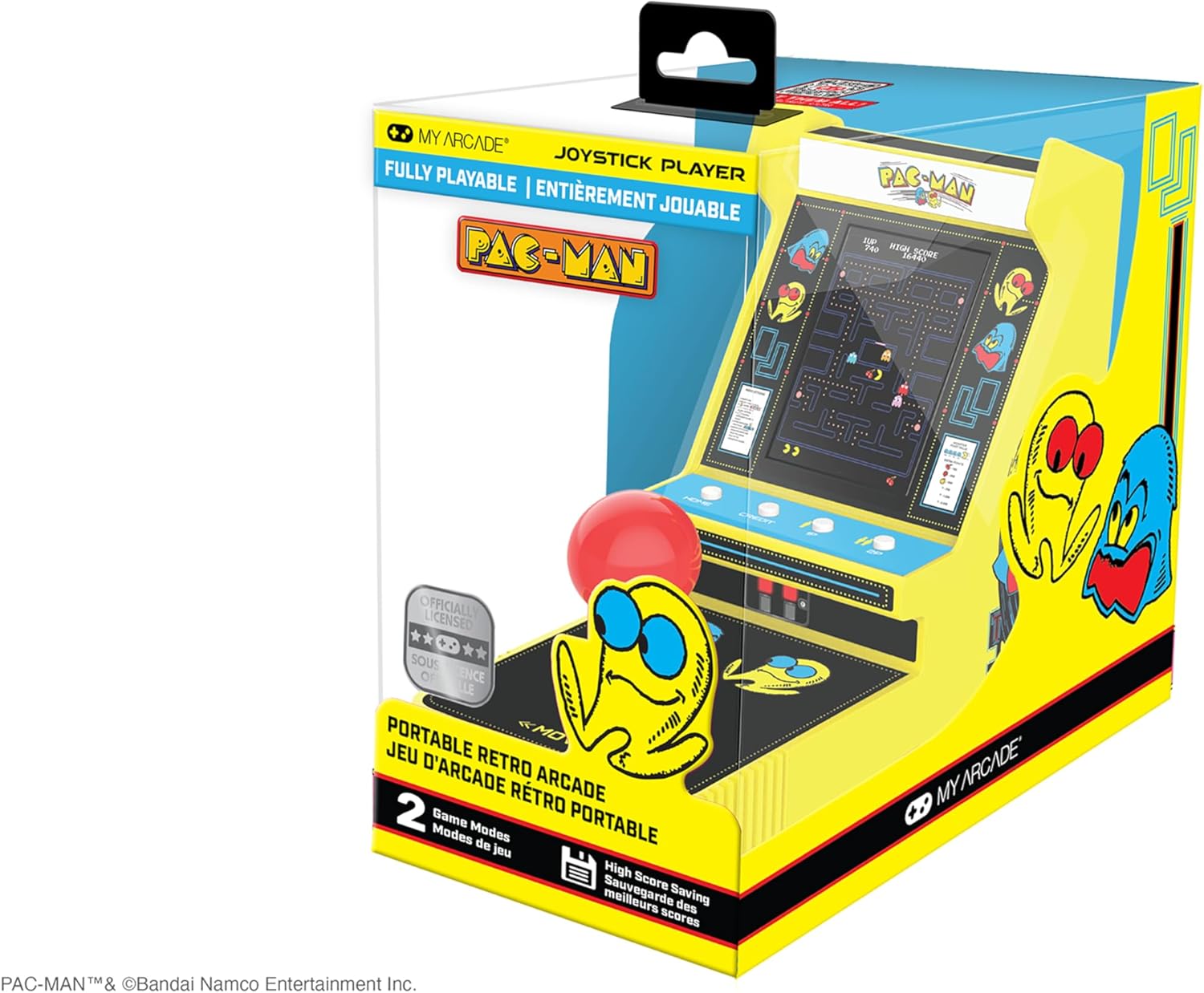 My Arcade Pac-Man Joystick Player:Officially Licensed Retro Gaming Console, 2 Game Modes Classic Arcade Machine, Portable Game for Kids and Adults