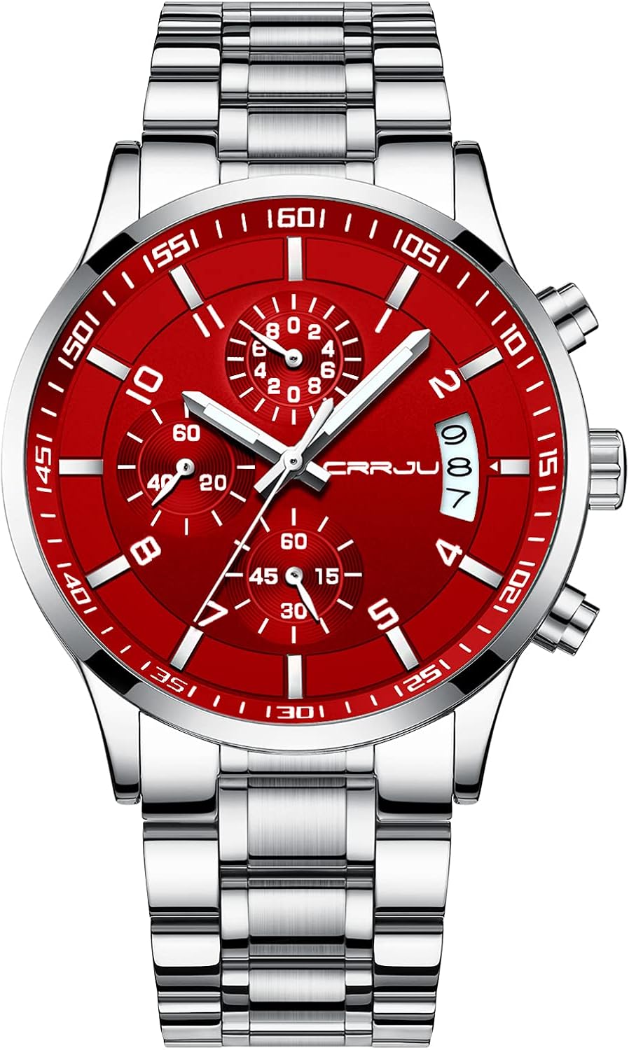 CRRJU Men's Fashion Stainless Steel Watches Date Waterproof Chronograph Wristwatches,Stainsteel Steel Band Waterproof Watch