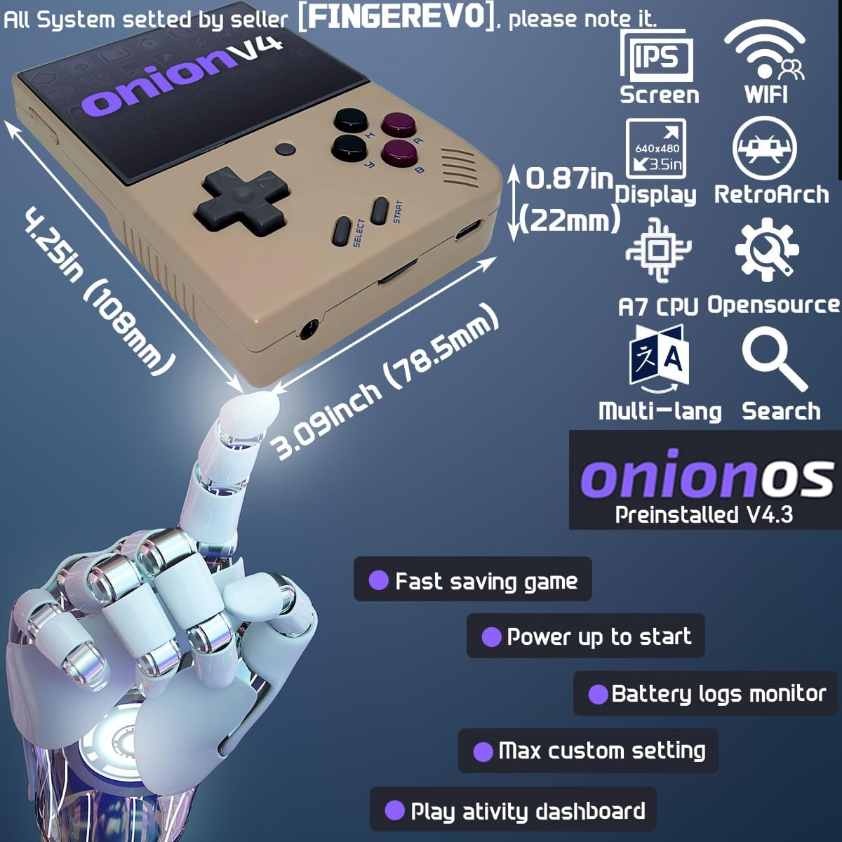 Miyoo Mini Plus OnionOS Handheld Game Console 3.5-inch 640*480 Screen 3000mAh Miyoo-mini+ with Portable Case Retro Gray