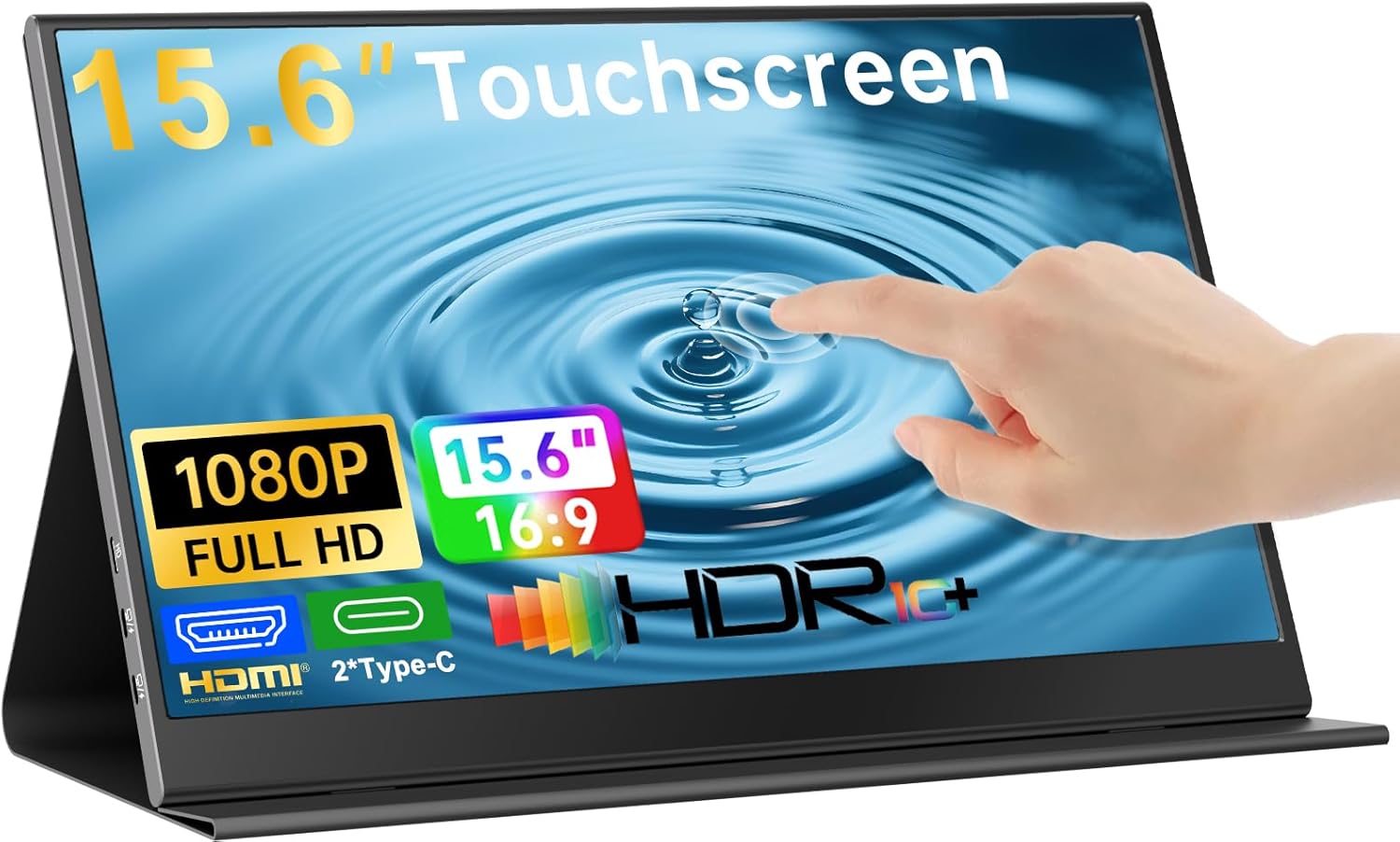 Portable Monitor 15.6-inch FHD 1080P Ultra-Slim Travel External Monitor HDR IPS Gaming Display with Kickstand &Speakers USB-C HDMI Plug&Play,for Laptop PC Phone PS4/5 Xbox Switch