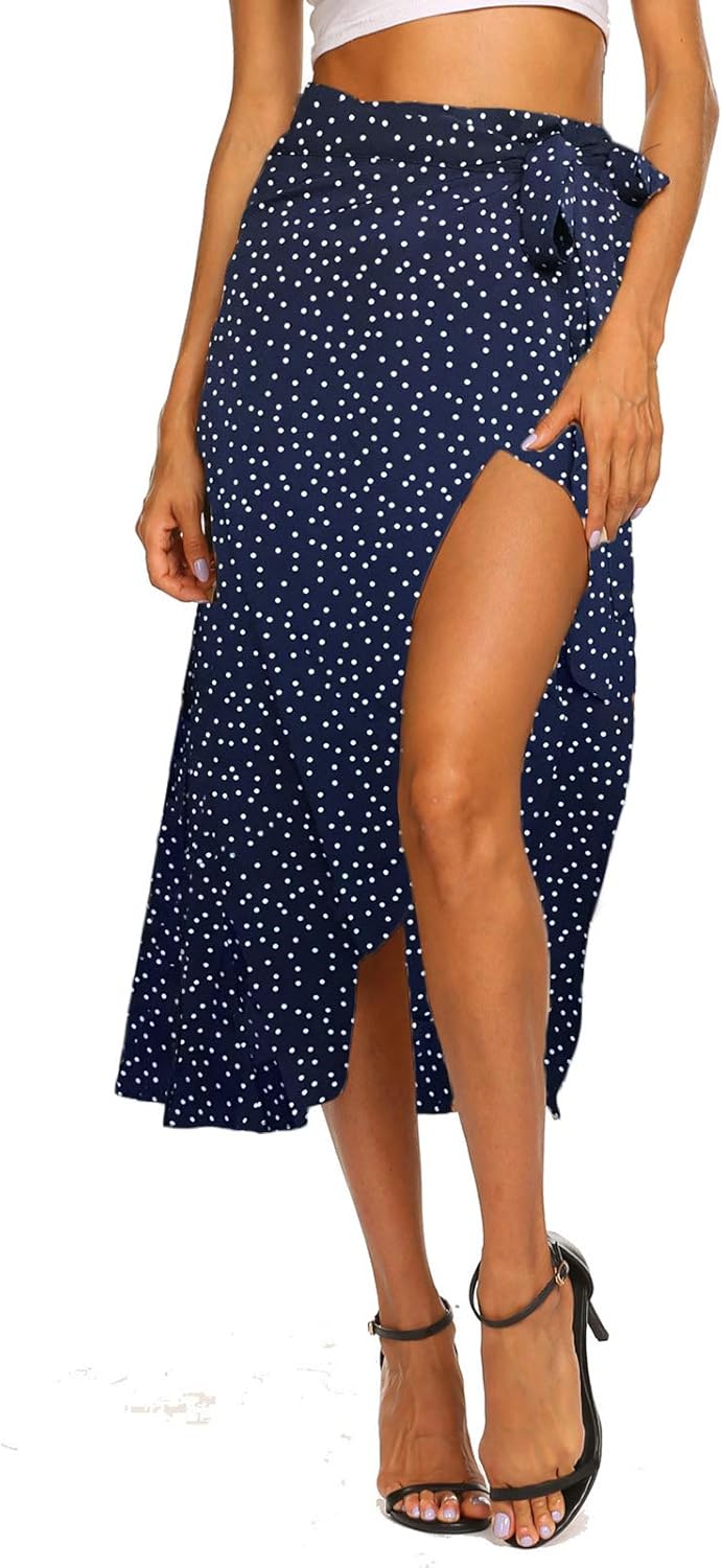 Newchoice Women's Boho Leopard Skirt High Low Split Summer Beach Midi Wrap Skirts