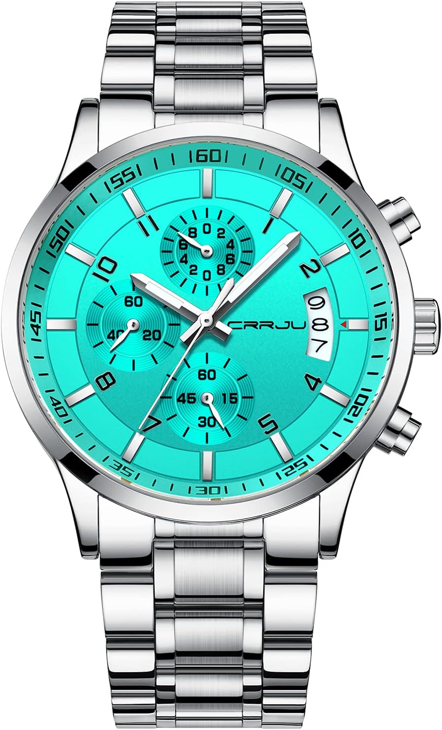 CRRJU Men's Fashion Stainless Steel Watches Date Waterproof Chronograph Wristwatches,Stainsteel Steel Band Waterproof Watch