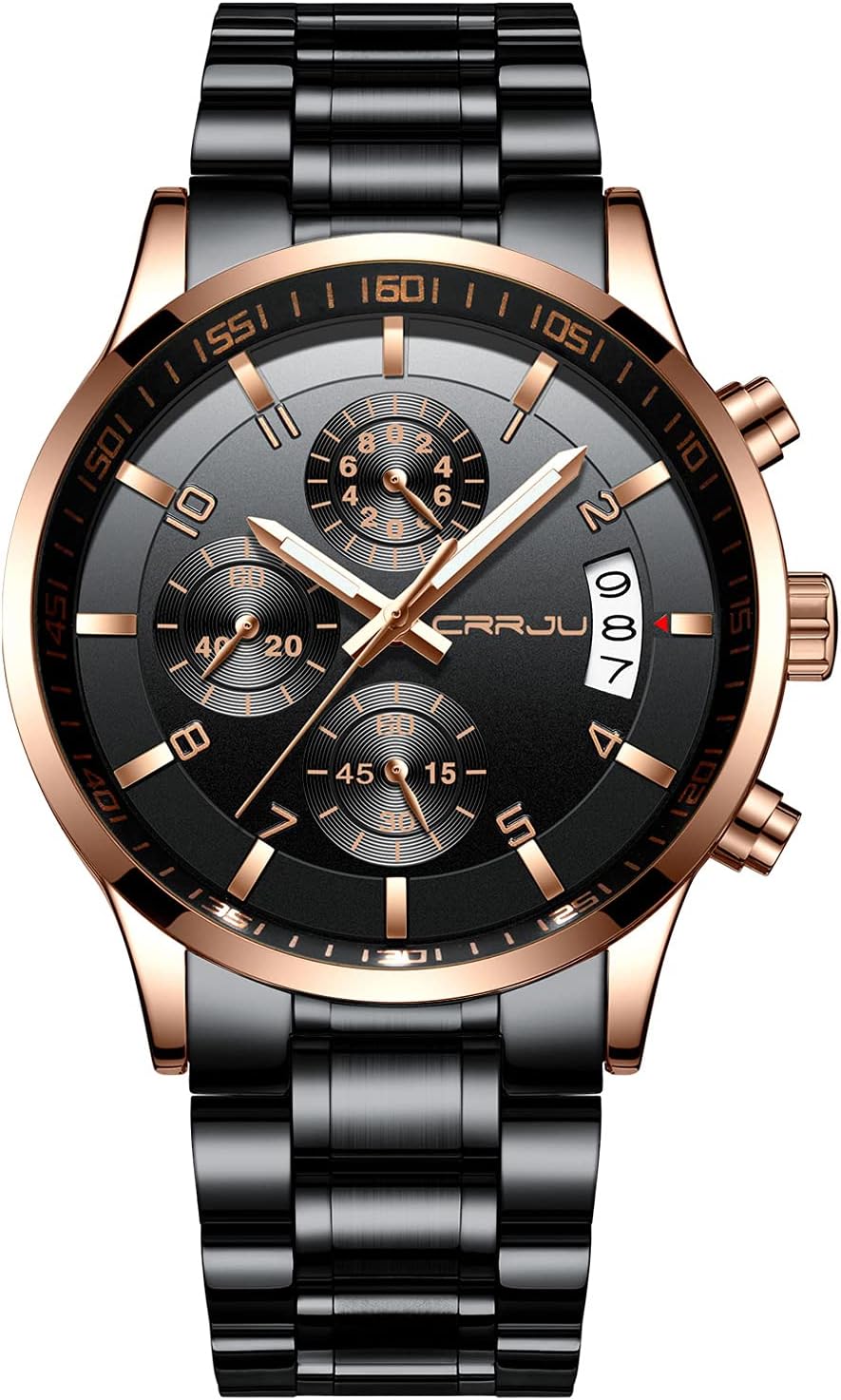 CRRJU Men's Fashion Stainless Steel Watches Date Waterproof Chronograph Wristwatches,Stainsteel Steel Band Waterproof Watch