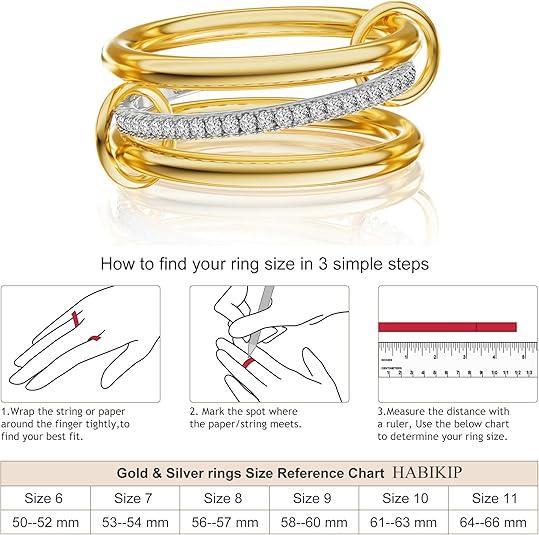 Tewiky Gold Interlocked Stackable Rings for Women - Statement Multi Ring Mixed Metals Stack - Cubic Zirconia Two-Toned Stacking Jewelry