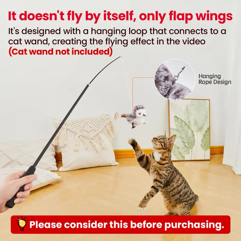 Sandpiper+Sparrow+Owl:Potaroma Flapping Bird Cat Toy (DON'T FLY), Lifelike Bird Chirp (DON'T FLY), Touch-Activated Kitten Toy Rechargeable, Interactive Cat Exercise Toys