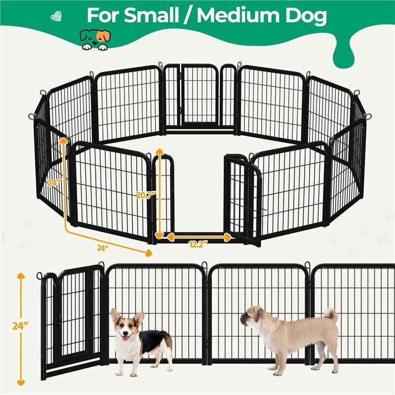 Dog Playpen 6/8/12/16 Panels Metal Pet Playpen, Outdoor Indoor Dog Exercise Barrier Fence, 24/32/40/47 inch