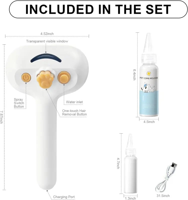 GROOMTECH Pet Steam Brush for Home Grooming – 3-in-1 Deshedding Comb, Self-Cleaning