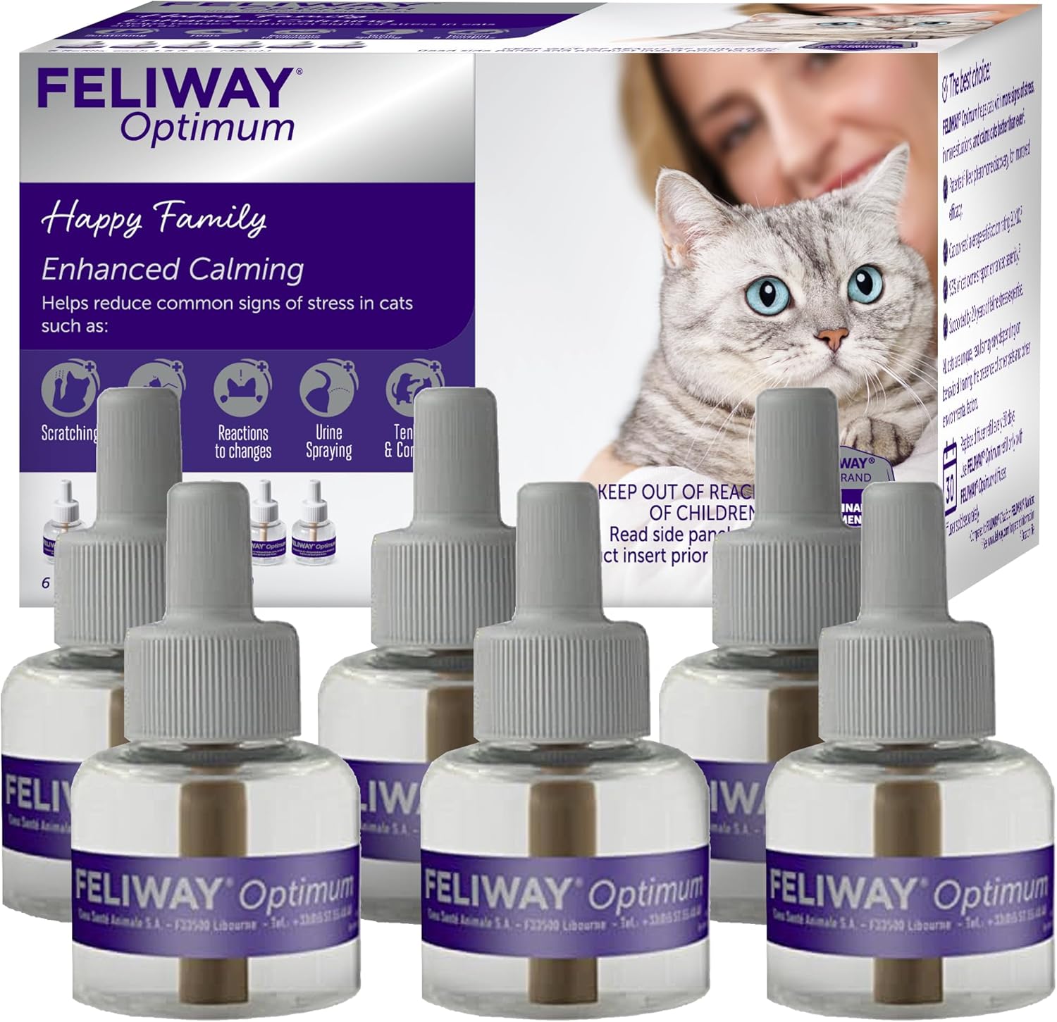 FELIWAY Optimum 3 x 30 Day Cat Calming Refills for Pheromone Diffuser, 3 x 48ml Value Pack - Helps Reduce Common Signs of Stress in Cats & Kittens, Enhanced Calming