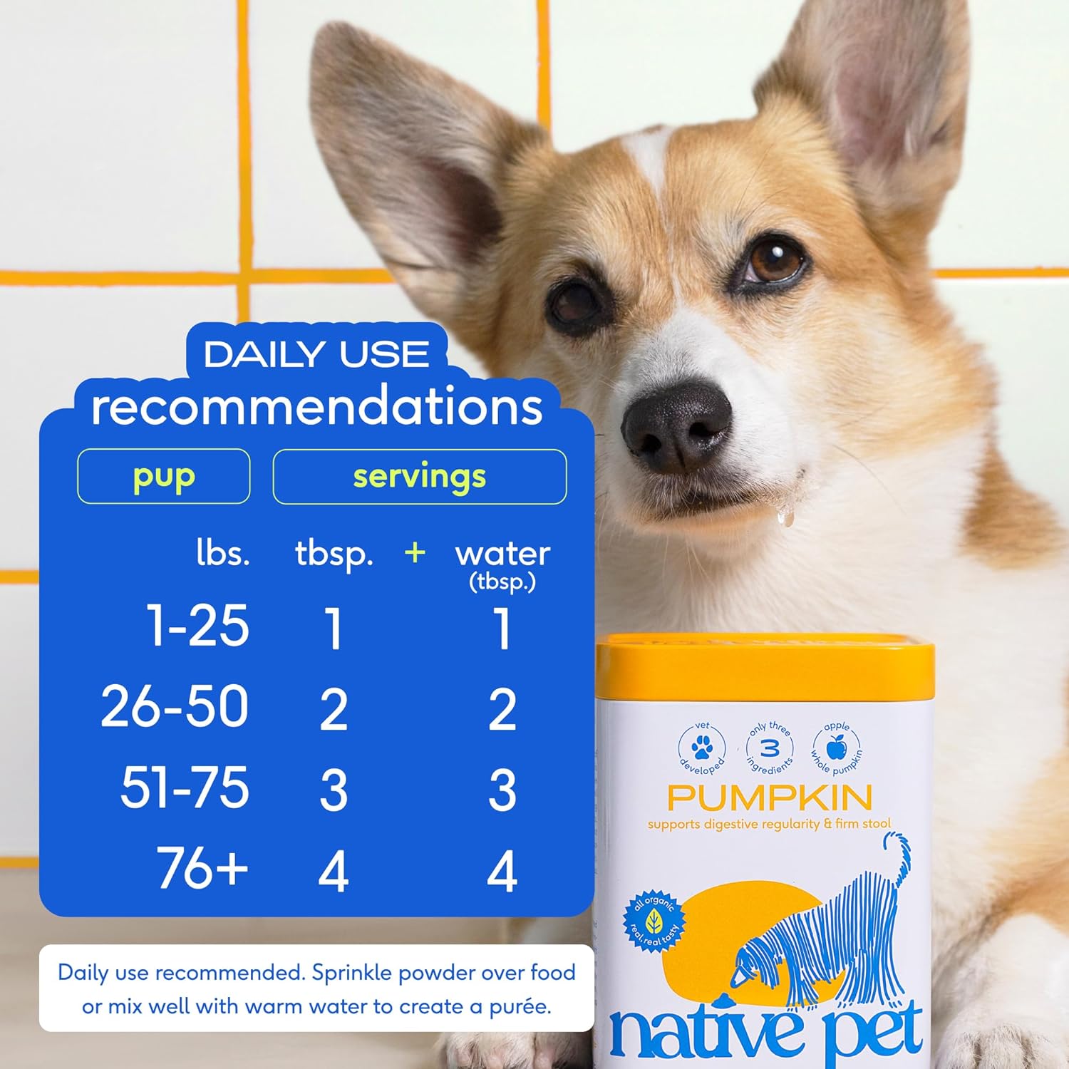 Native Pet Pumpkin for Dogs - Organic Powder Pumpkin Puree Dog Food Toppers-Rich in Fiber Supplement Powder Helps with Digestion, Nutrient Absorption, Diarrhea, Constipation & Upset Stomach-120 Scoops