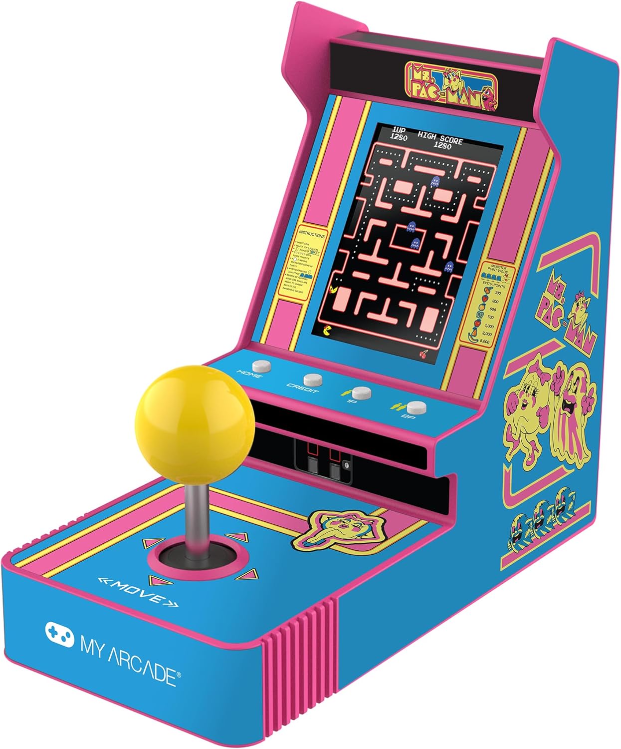 My Arcade Pac-Man Joystick Player:Officially Licensed Retro Gaming Console, 2 Game Modes Classic Arcade Machine, Portable Game for Kids and Adults