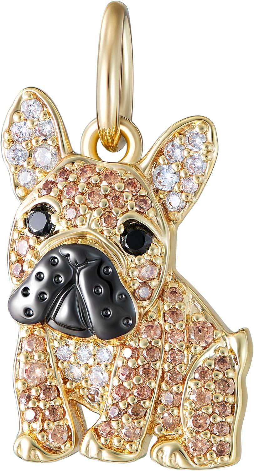 SCAMPER & CO .925 Sterling Silver Rhodium, Gunmetal or 18K Yellow Plated Dog Breed Charms - Cubic Zirconia for Necklace and Bracelets, Gemstone Hypoallergenic Jewelry Sterling Silver Charm Only