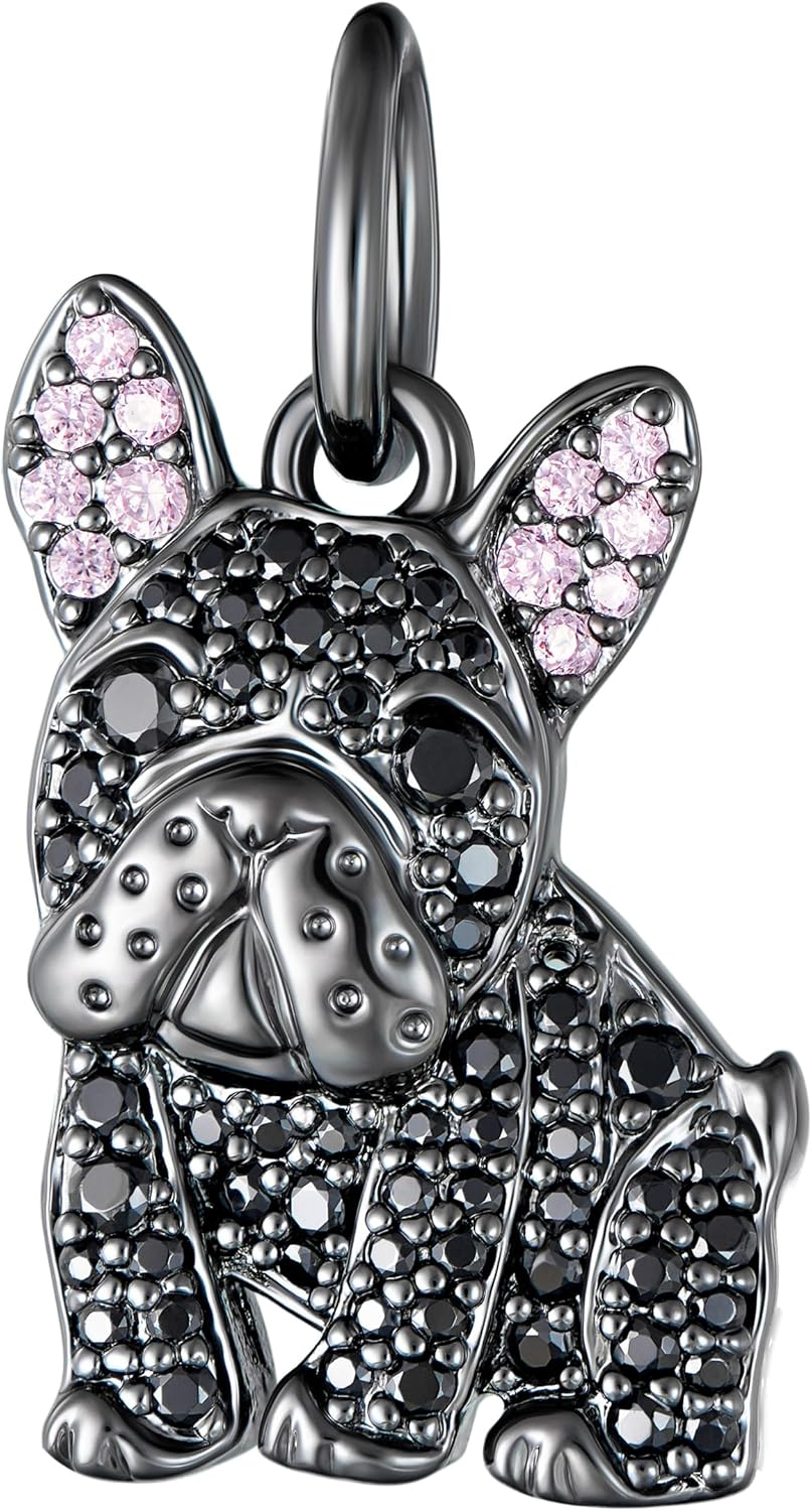 SCAMPER & CO .925 Sterling Silver Rhodium, Gunmetal or 18K Yellow Plated Dog Breed Charms - Cubic Zirconia for Necklace and Bracelets, Gemstone Hypoallergenic Jewelry Sterling Silver Charm Only