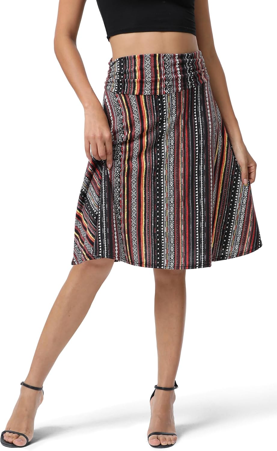 Urban CoCo Women's Ruched High Waist Knee Length Jersey A-Line Stretchy Flared Casual Skirt