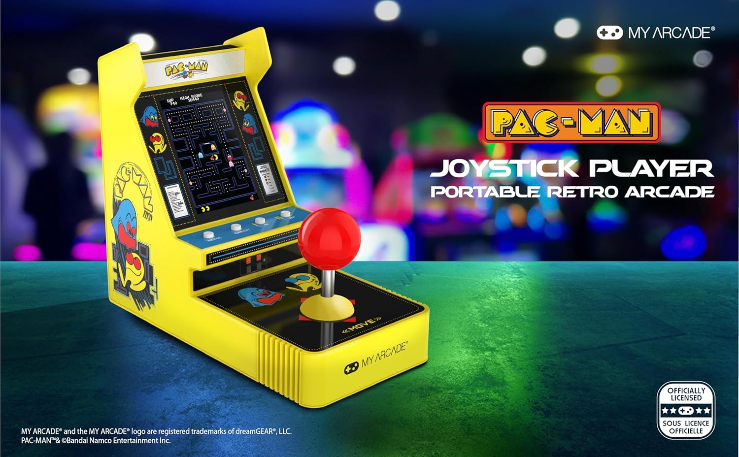 My Arcade Pac-Man Joystick Player:Officially Licensed Retro Gaming Console, 2 Game Modes Classic Arcade Machine, Portable Game for Kids and Adults
