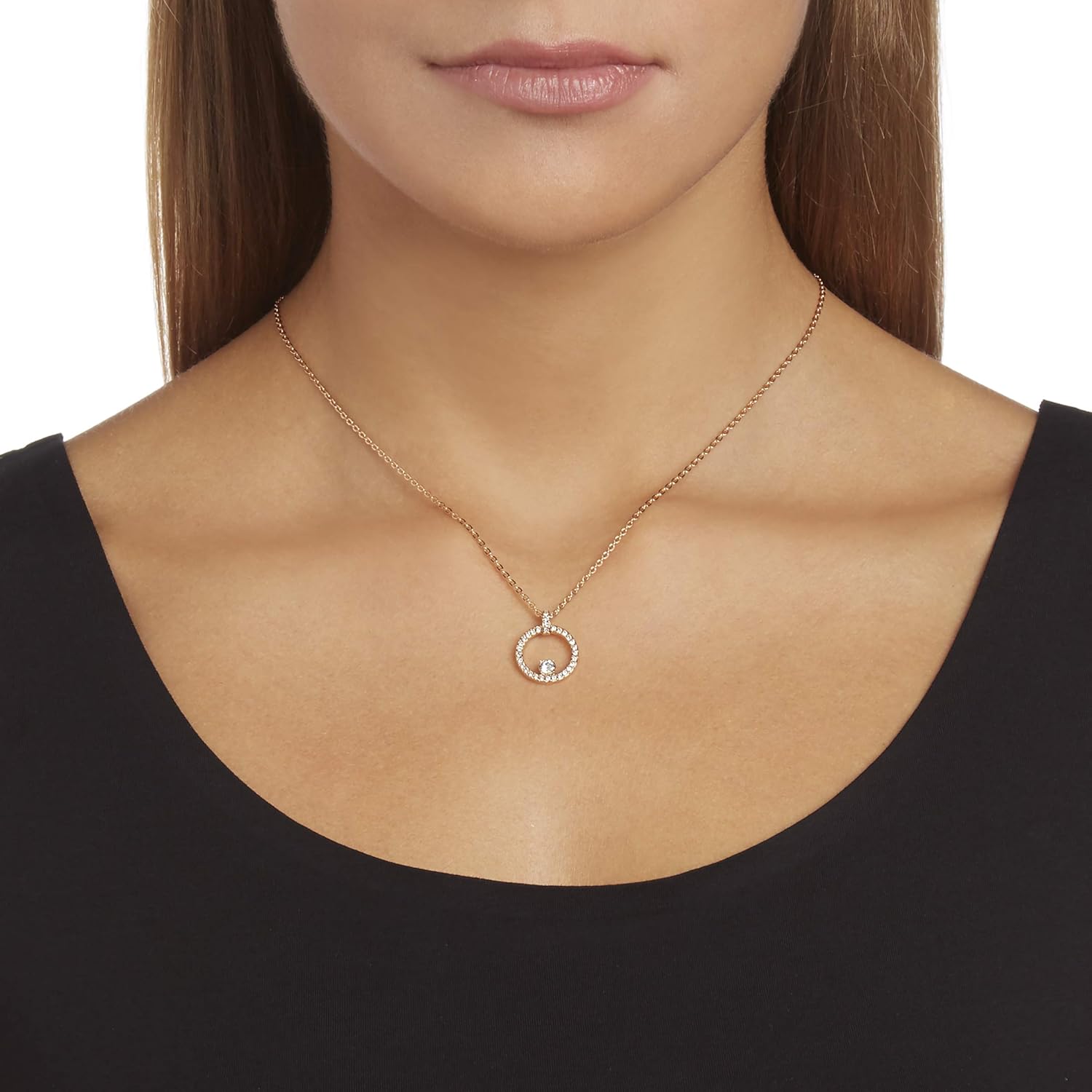Swarovski Creativity Collection Women's Necklace, Intertwined circle Pendant with White Crystals and Rose-Gold Tone Plated Chain