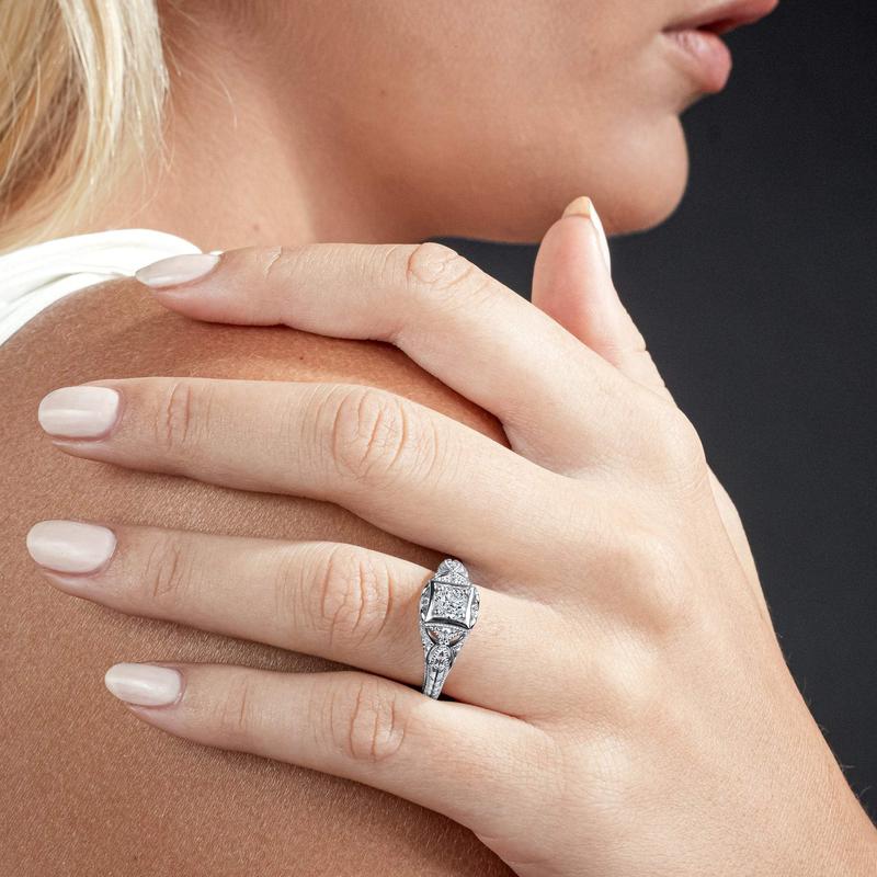 Women's Carved Sterling Silver Vintage Cubic Zirconia BridalEngagement Ring Sizes 5-9