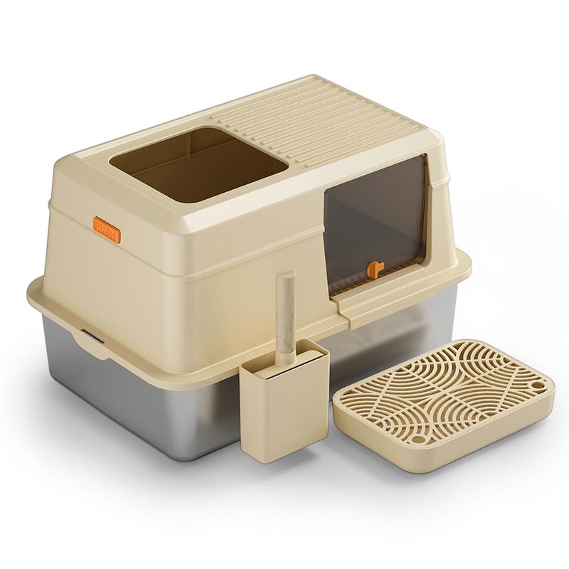 Stainless Steel cat Litter box with Lid, Extra Large Litter box XL, High Side Enclosed Litter box for Cats and Big Cats, Leak Proof Easy to Clean box toilet
